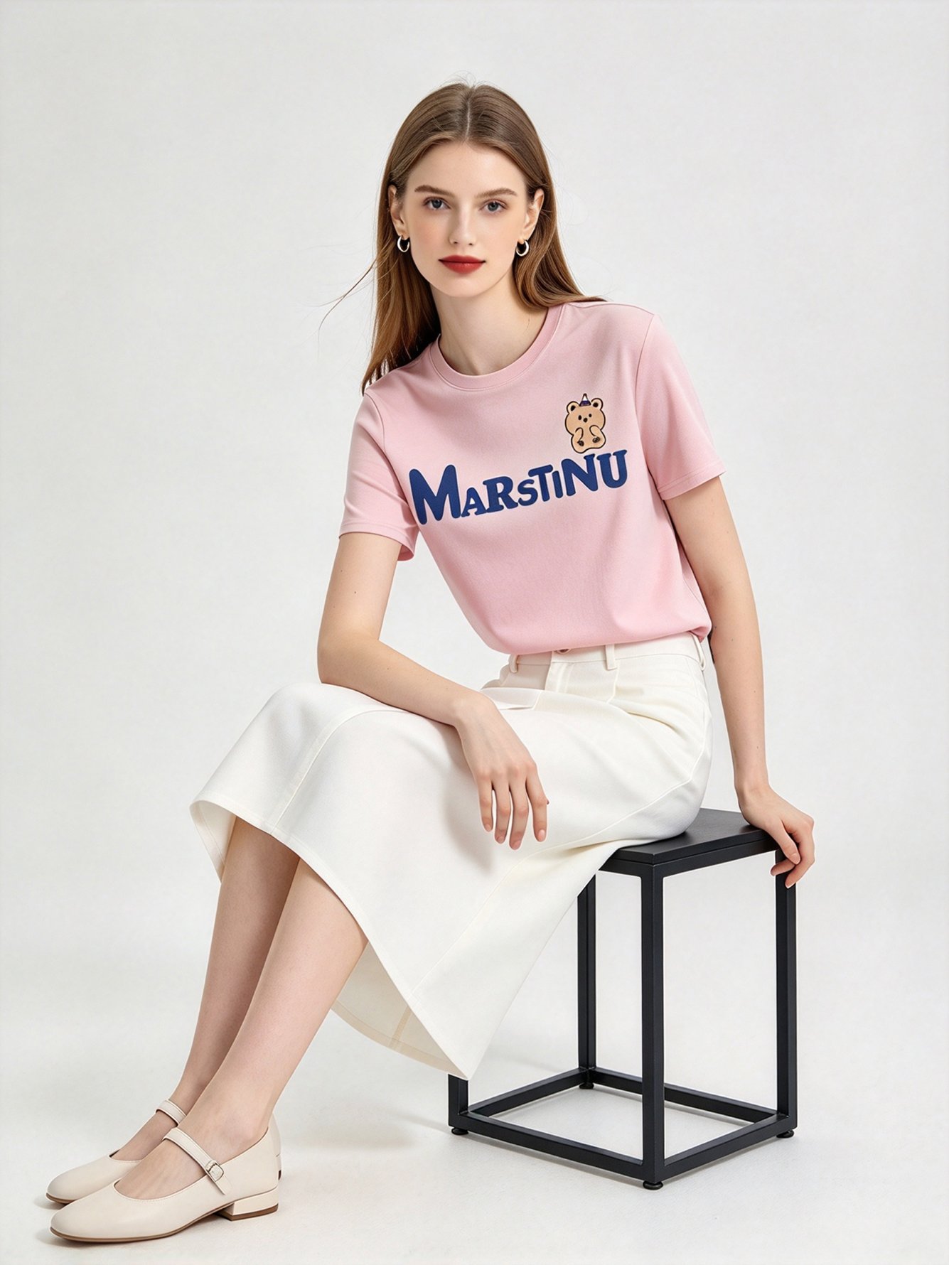 Pink Printed Round Neck Regular T-Shirt