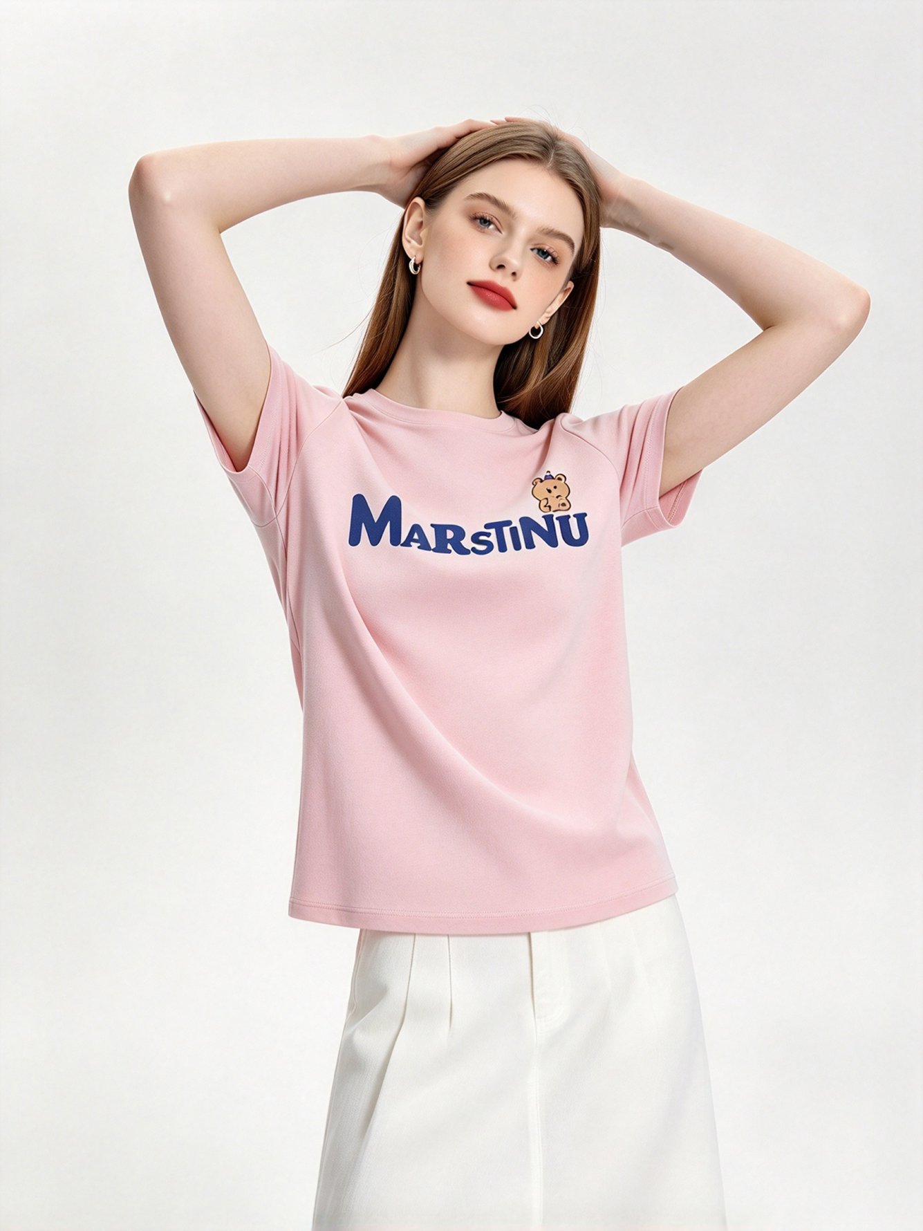 Pink Printed Round Neck Regular T-Shirt