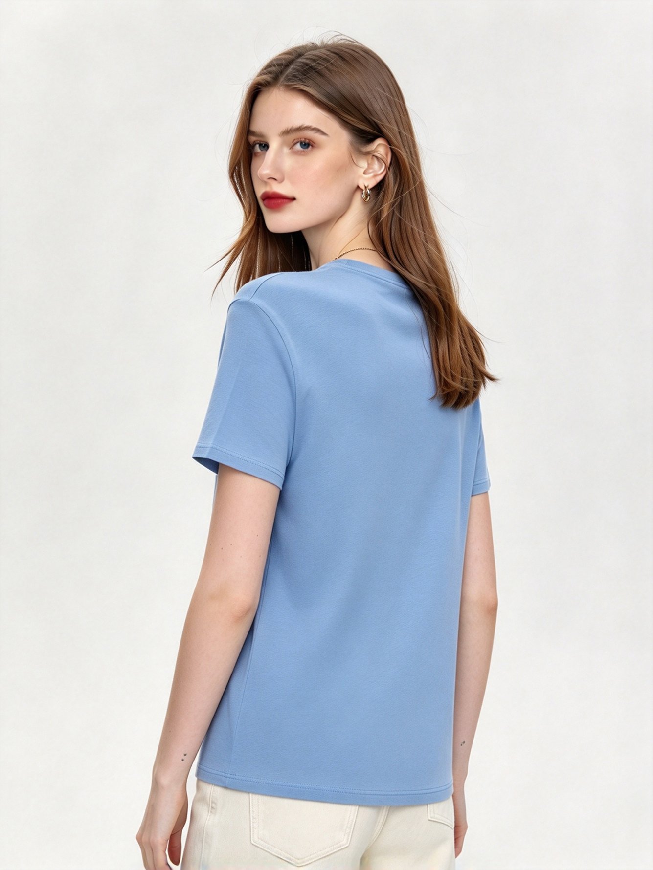 Light Blue Printed Round Neck Regular T-Shirt