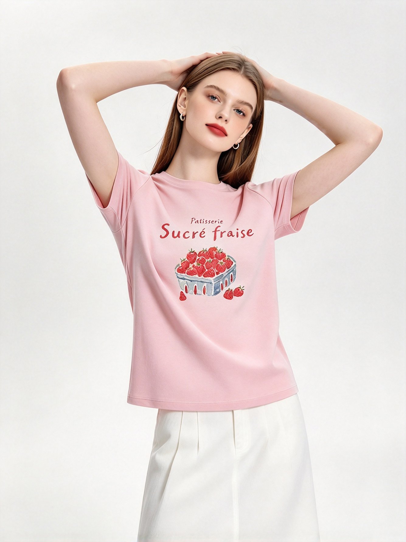 Pink Printed Round Neck Regular T-Shirt