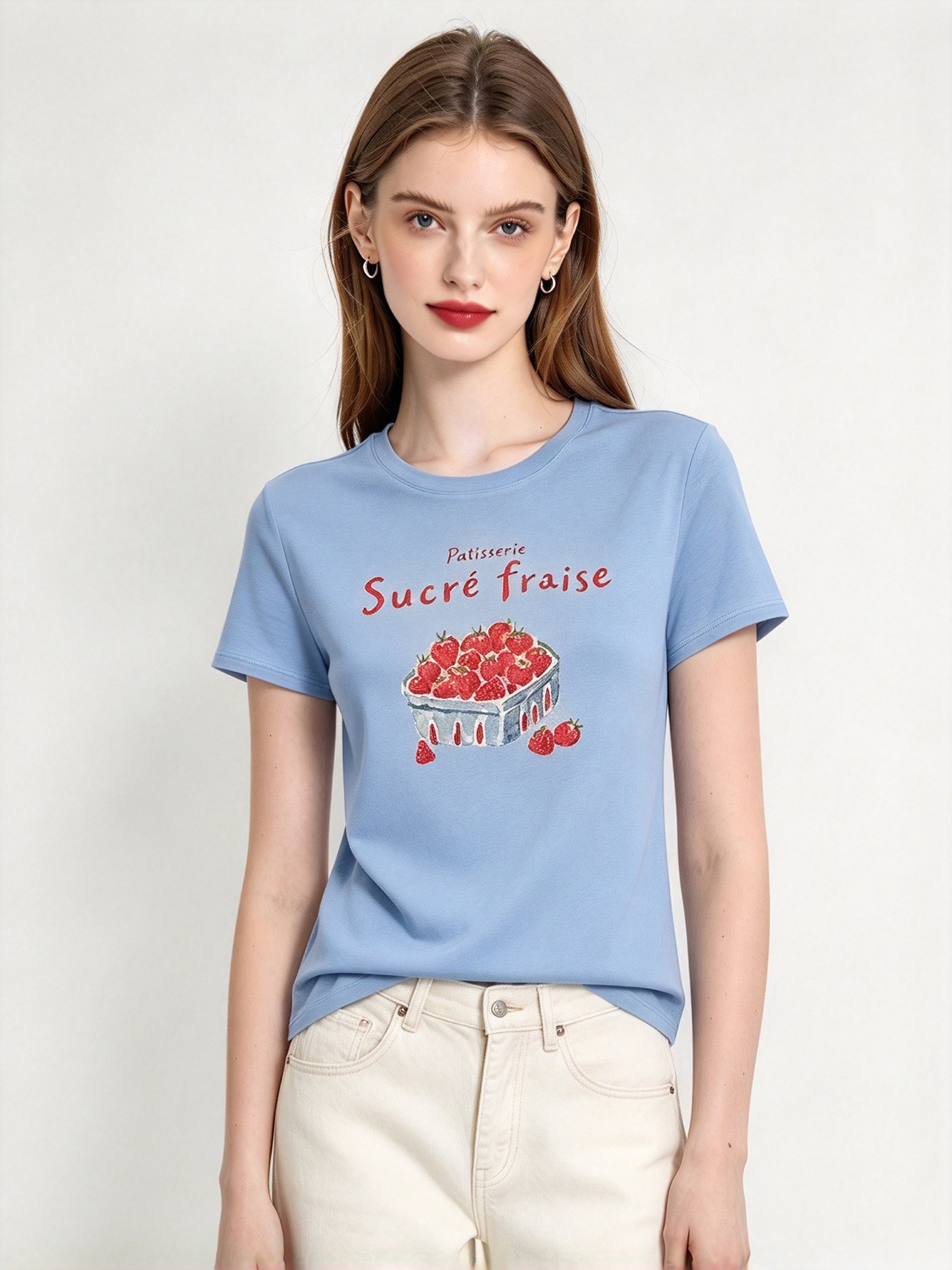 Light Blue Printed Round Neck Regular T-Shirt