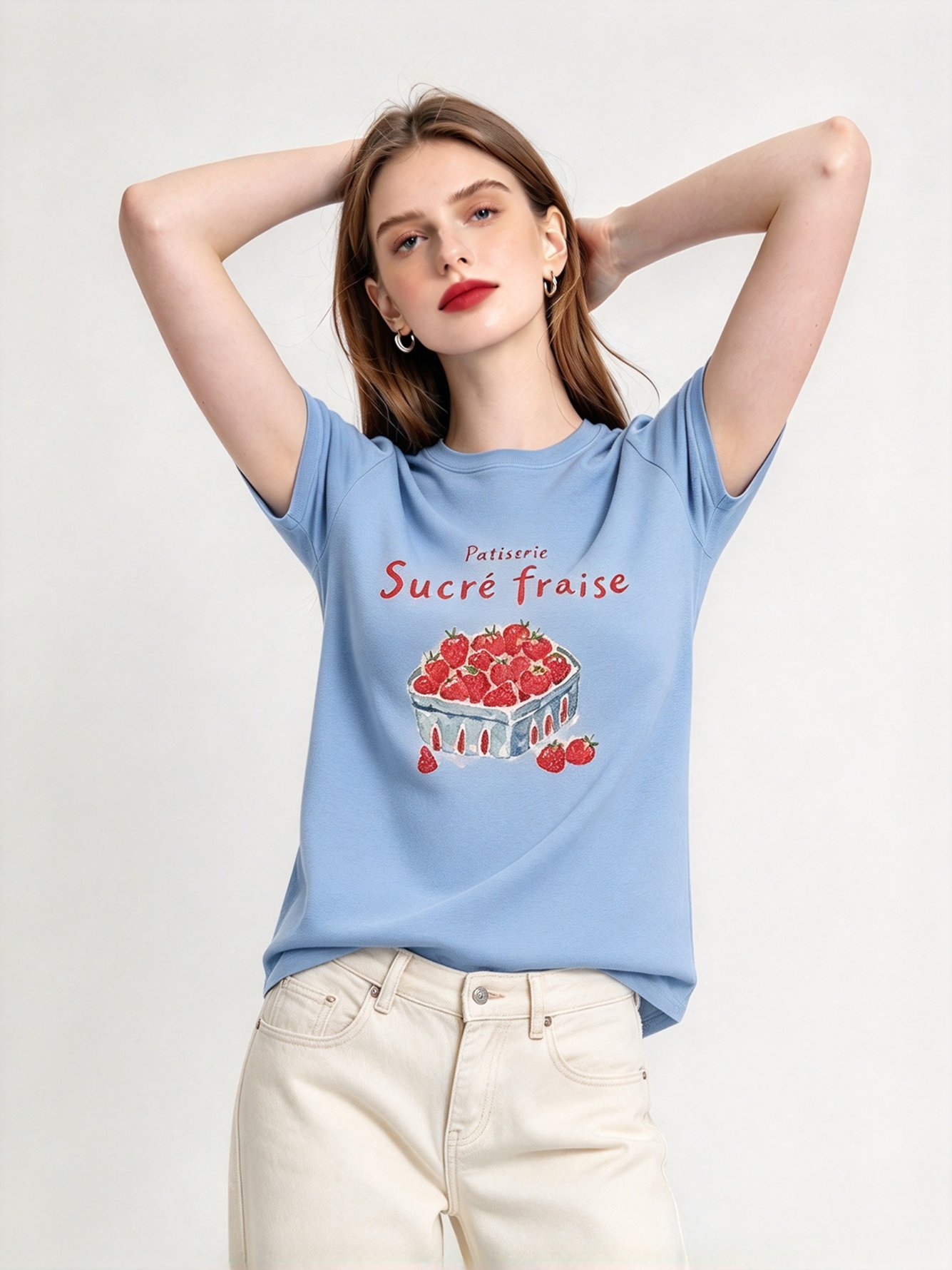 Light Blue Printed Round Neck Regular T-Shirt