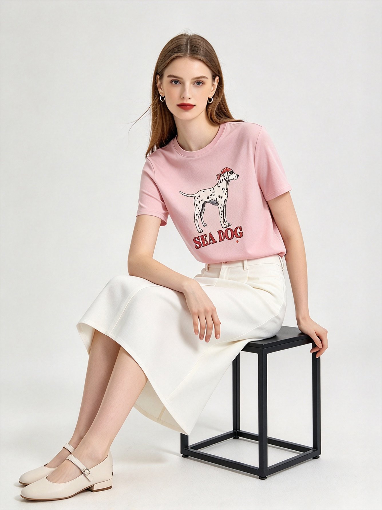 Pink Printed Round Neck Regular T-Shirt