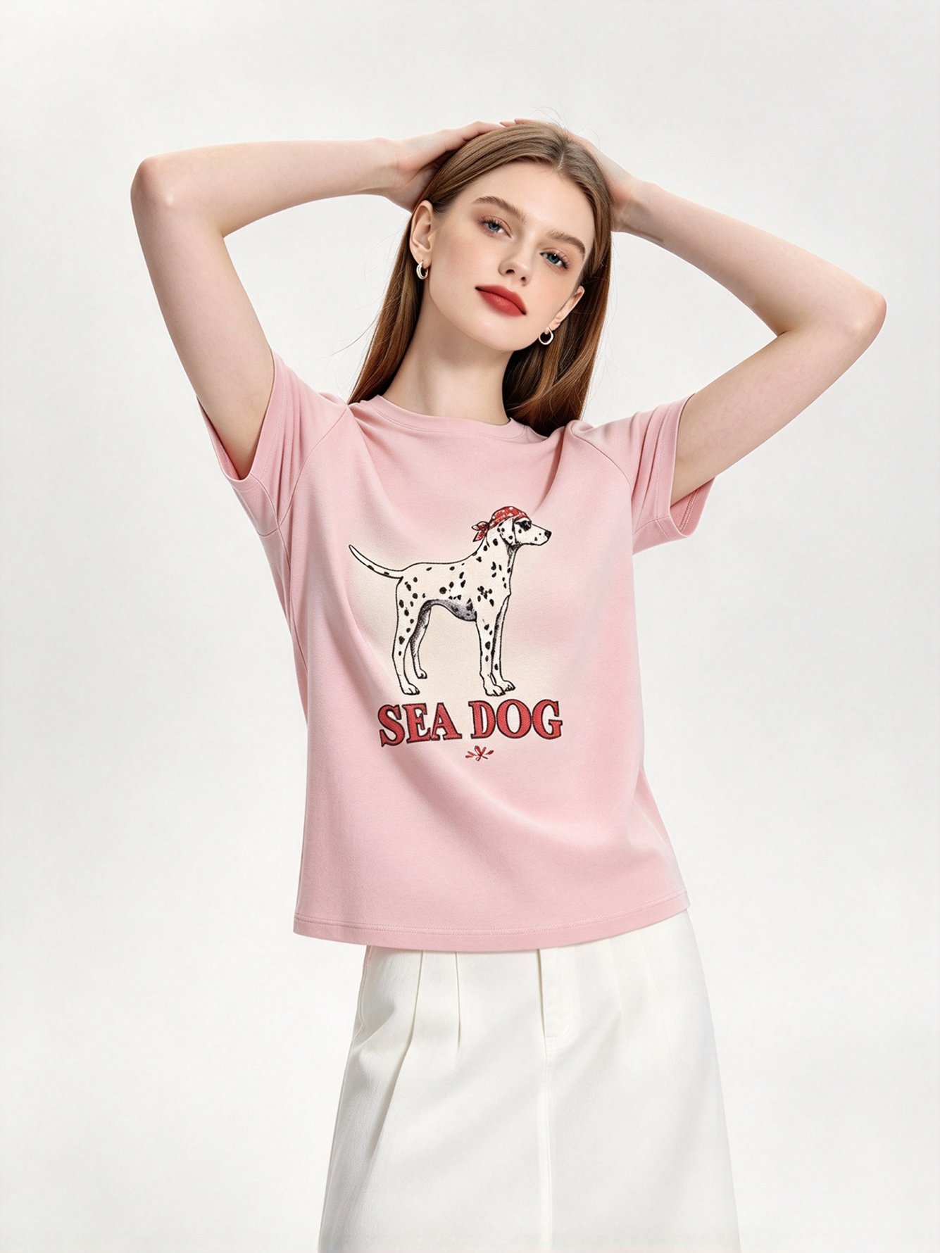 Pink Printed Round Neck Regular T-Shirt