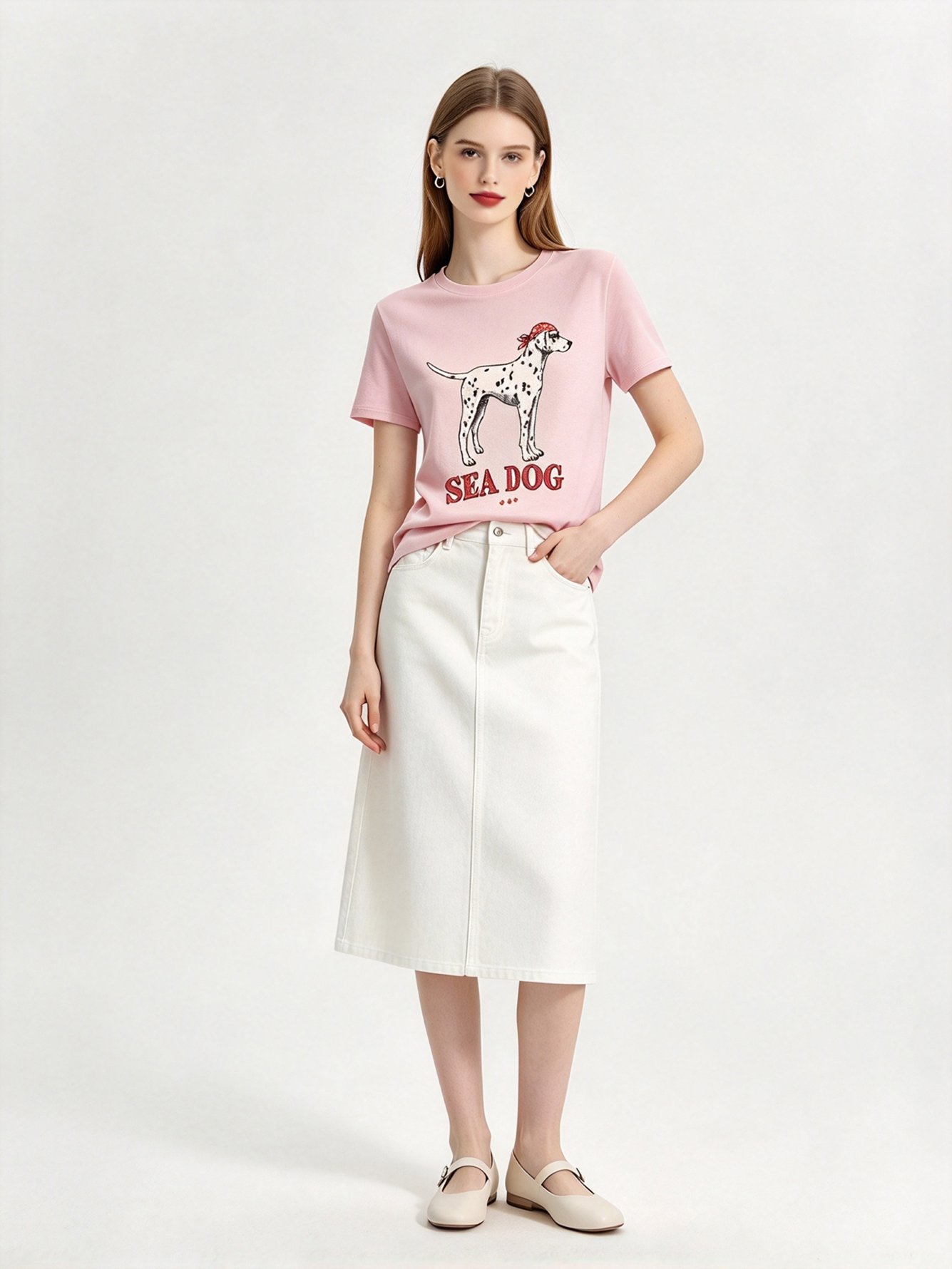 Pink Printed Round Neck Regular T-Shirt