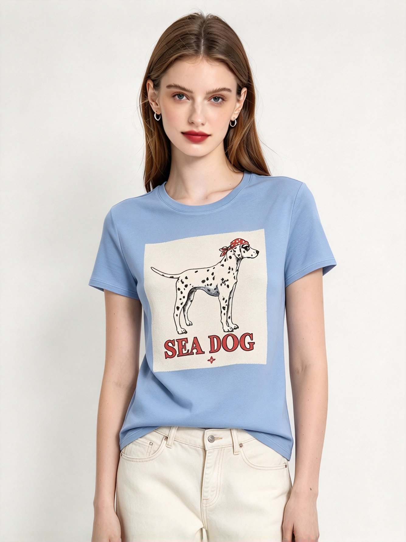 Light Blue Printed Round Neck Regular T-Shirt