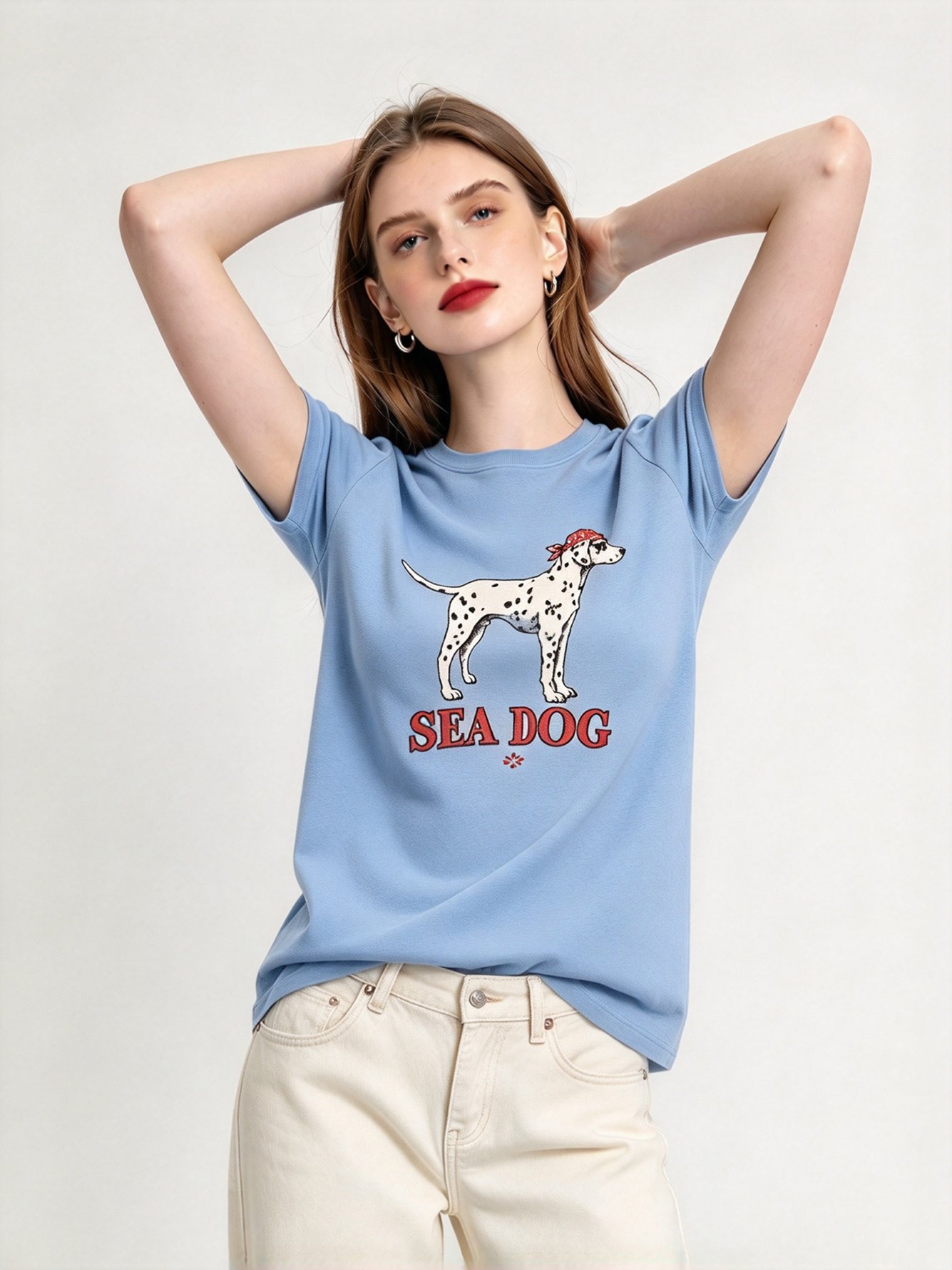 Light Blue Printed Round Neck Regular T-Shirt