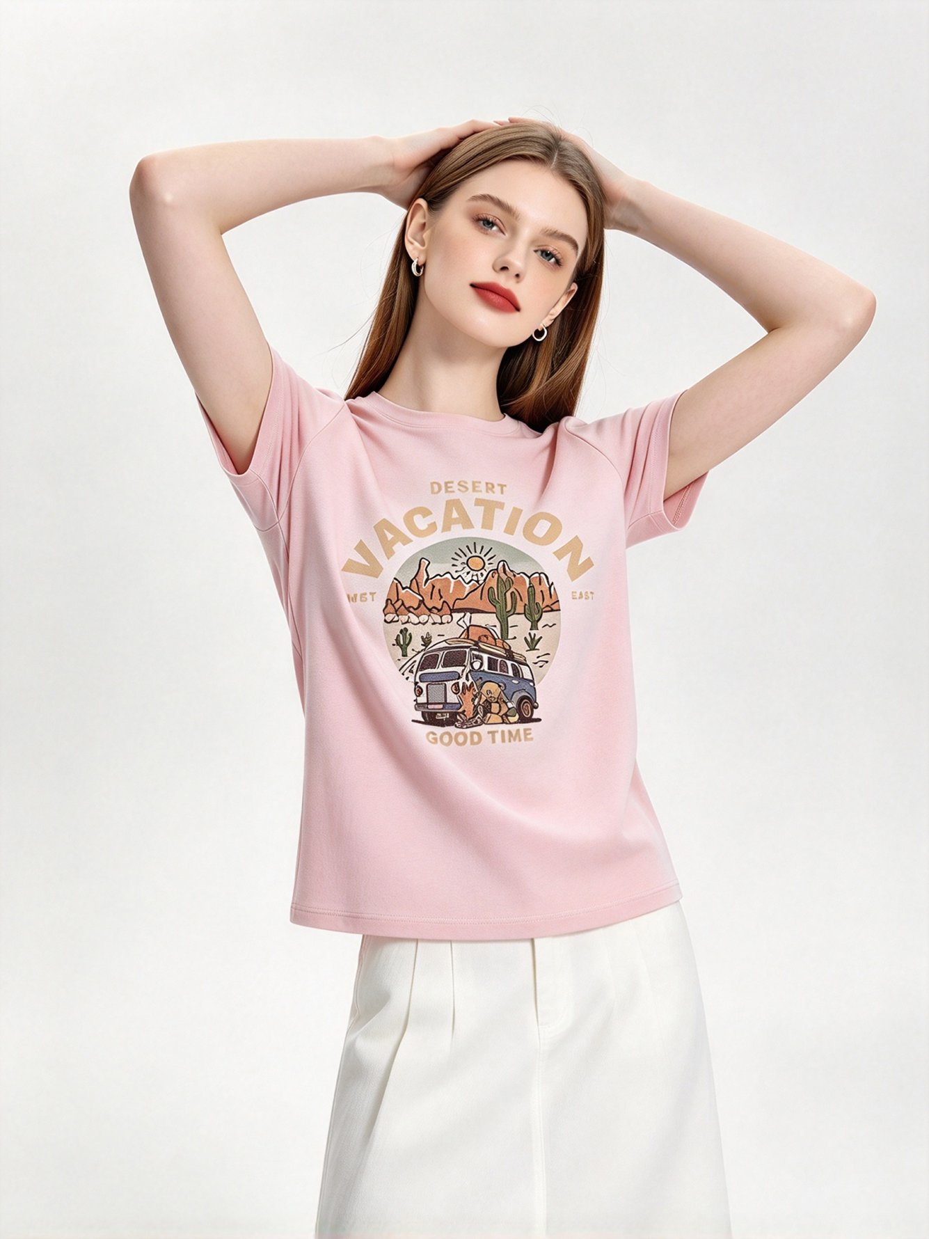 Pink Printed Round Neck Regular T-Shirt