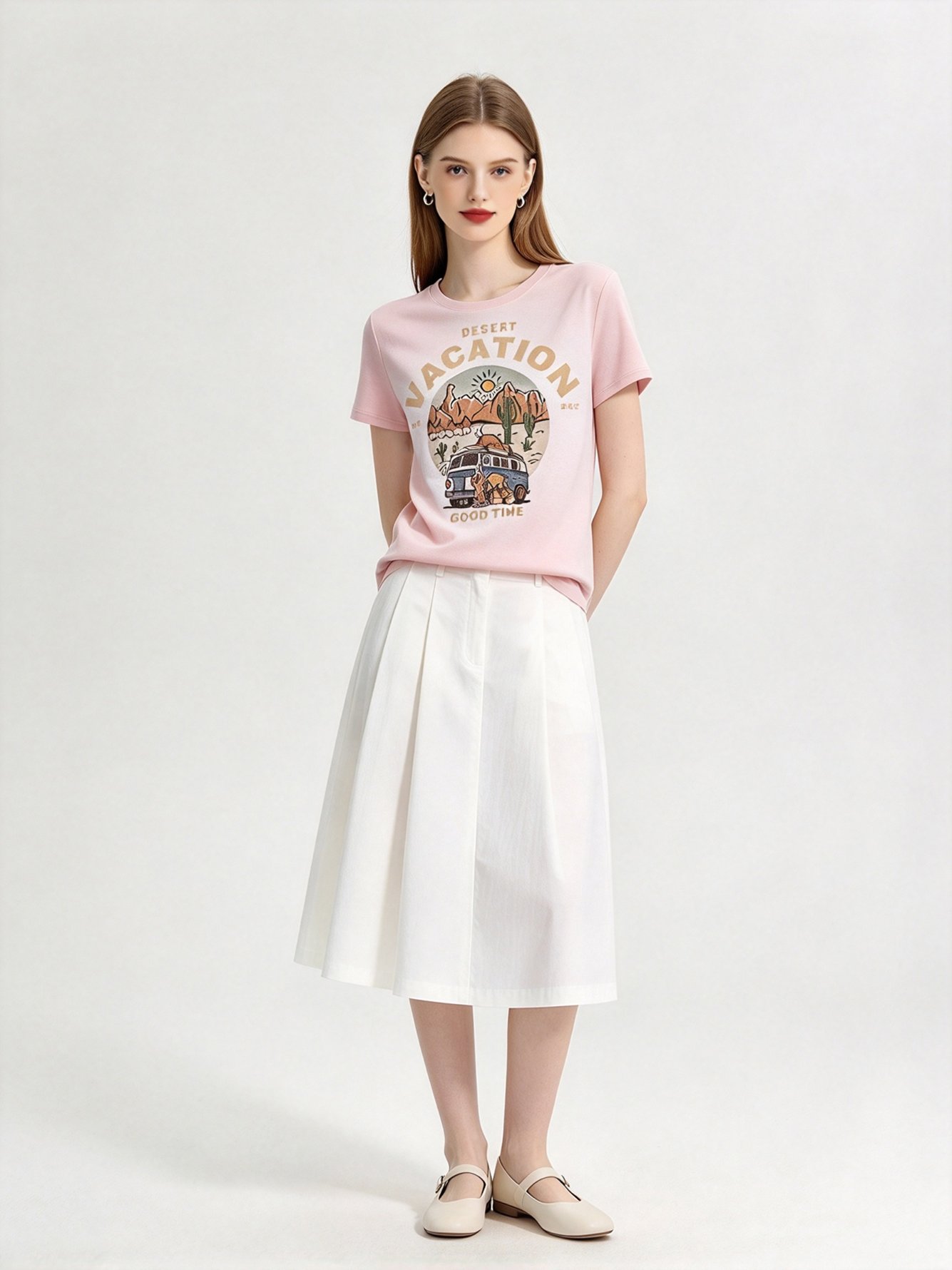 Pink Printed Round Neck Regular T-Shirt