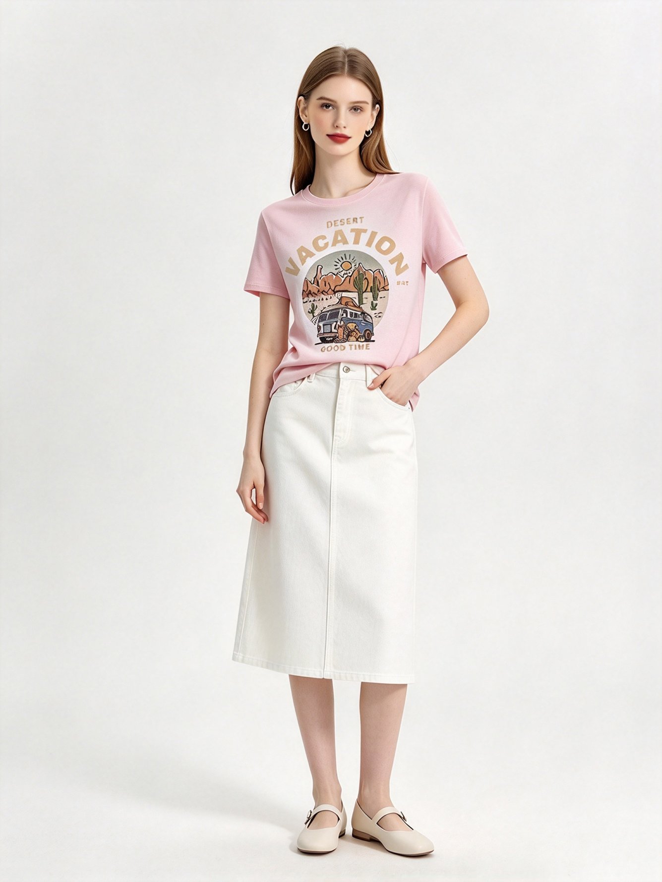 Pink Printed Round Neck Regular T-Shirt