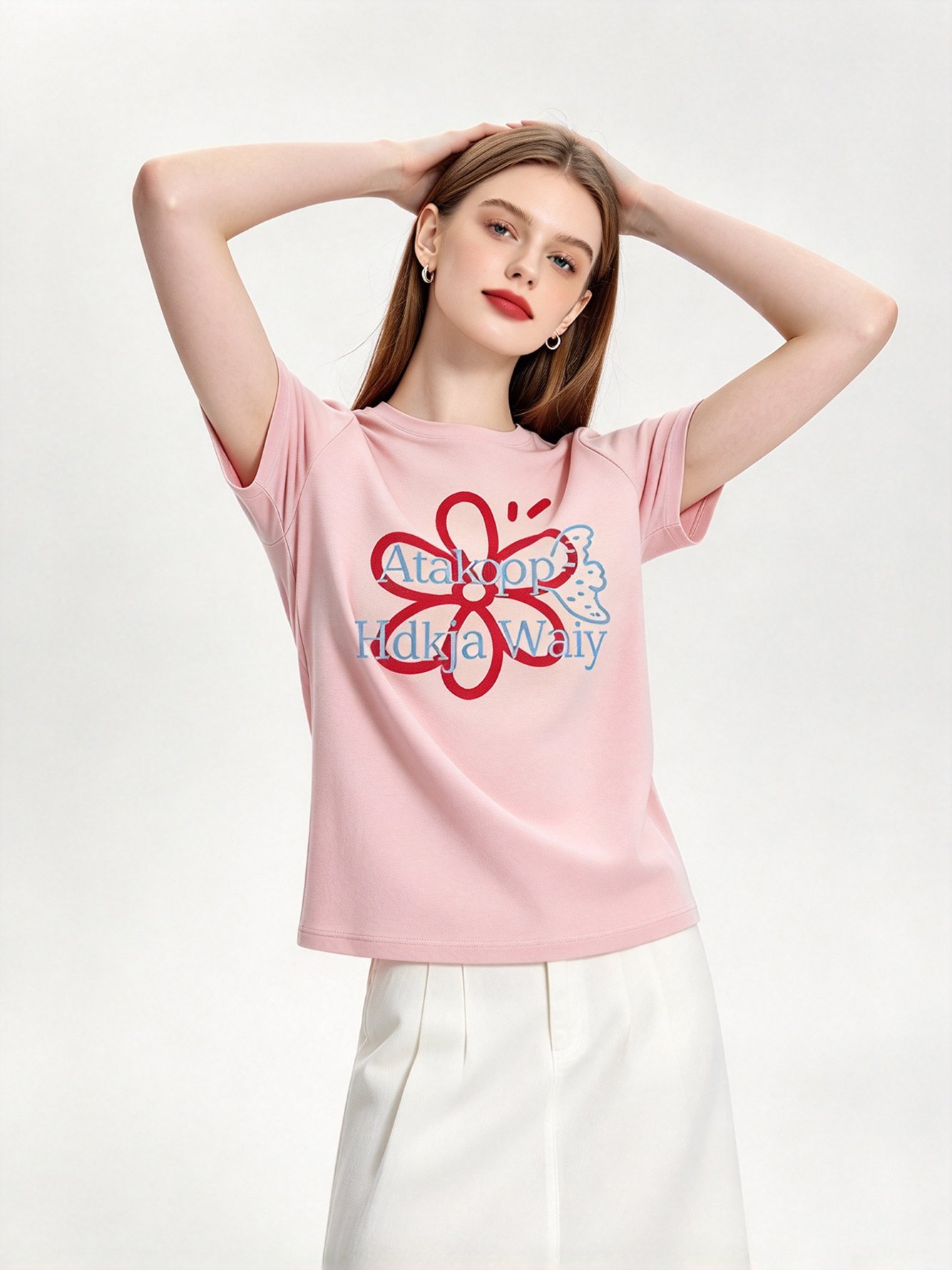 Pink Printed Round Neck Regular T-Shirt