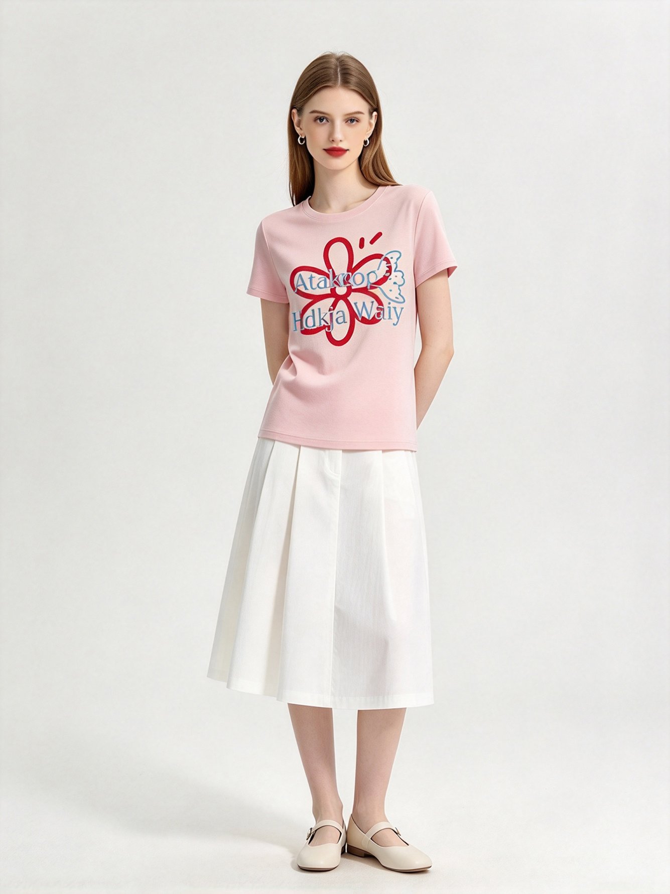 Pink Printed Round Neck Regular T-Shirt