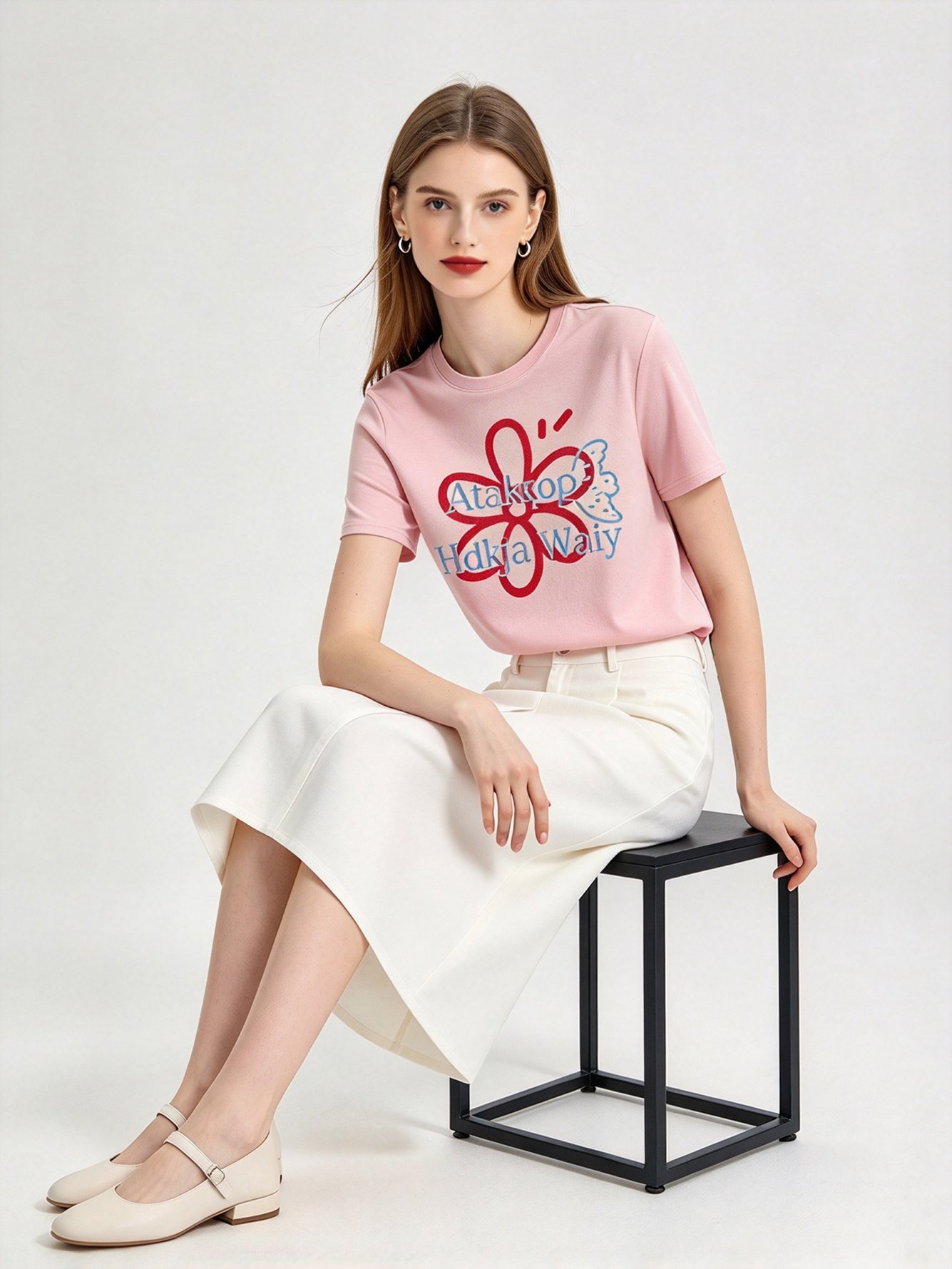 Pink Printed Round Neck Regular T-Shirt