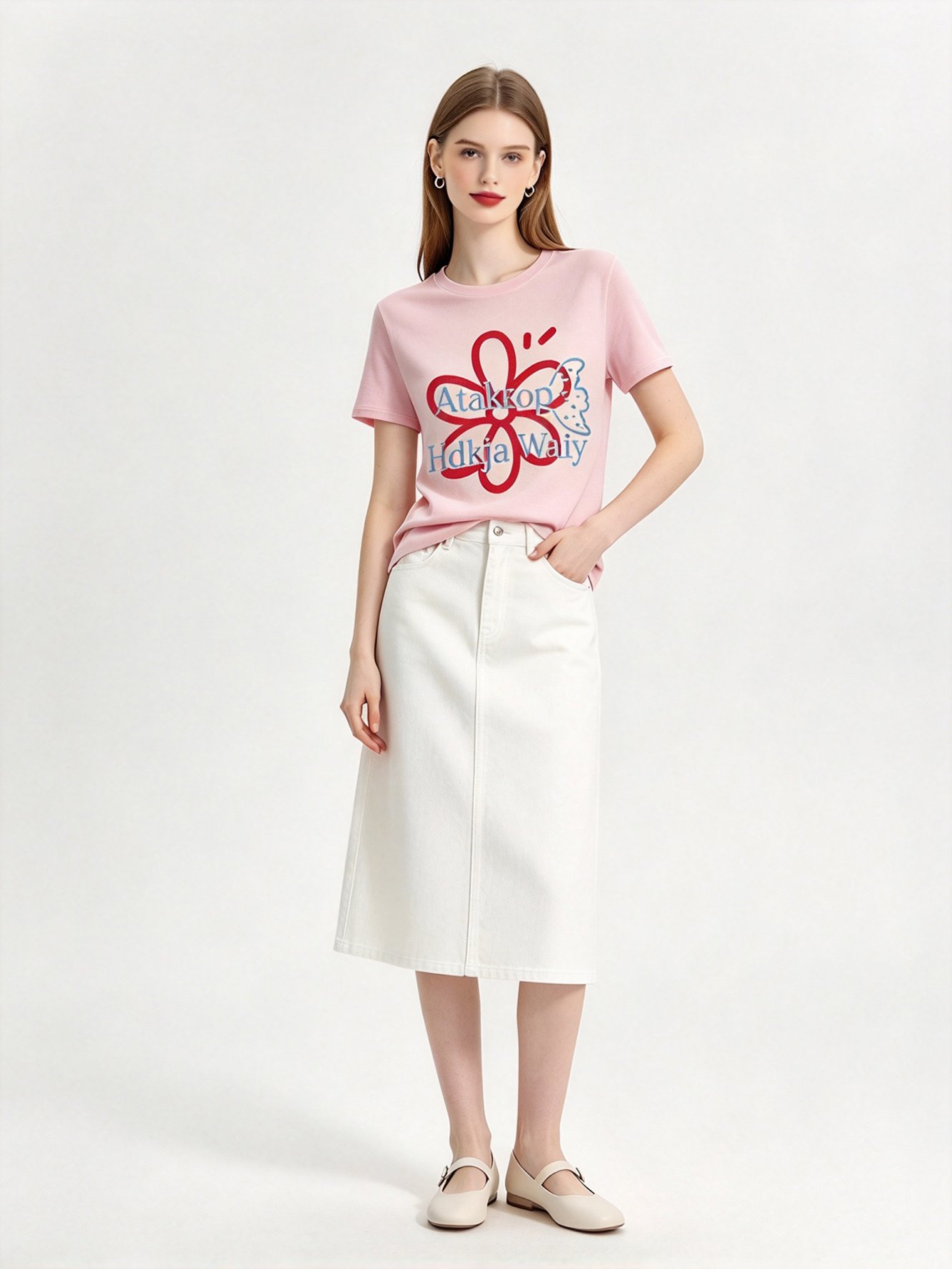 Pink Printed Round Neck Regular T-Shirt