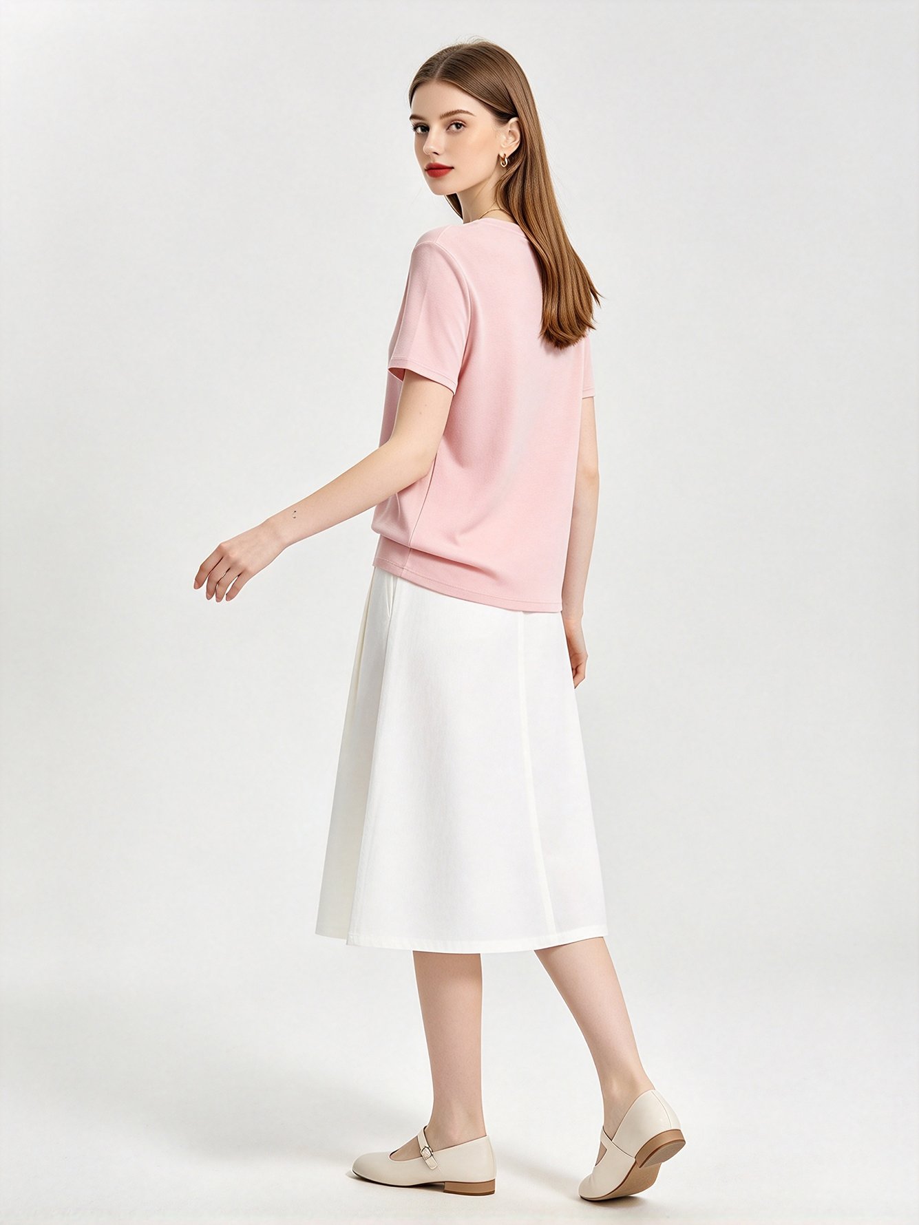 Pink Printed Round Neck Regular T-Shirt