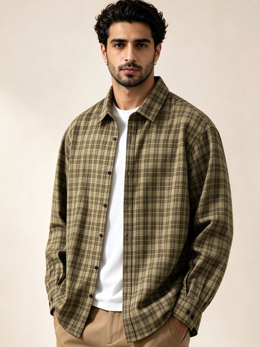 Olive Checked Long Sleeves Regular Shirt