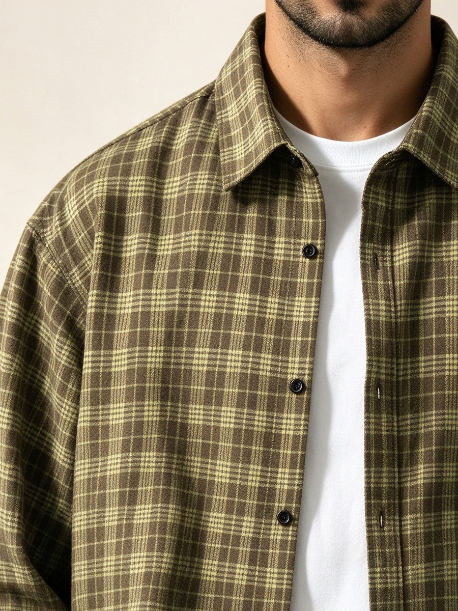 Olive Checked Long Sleeves Regular Shirt