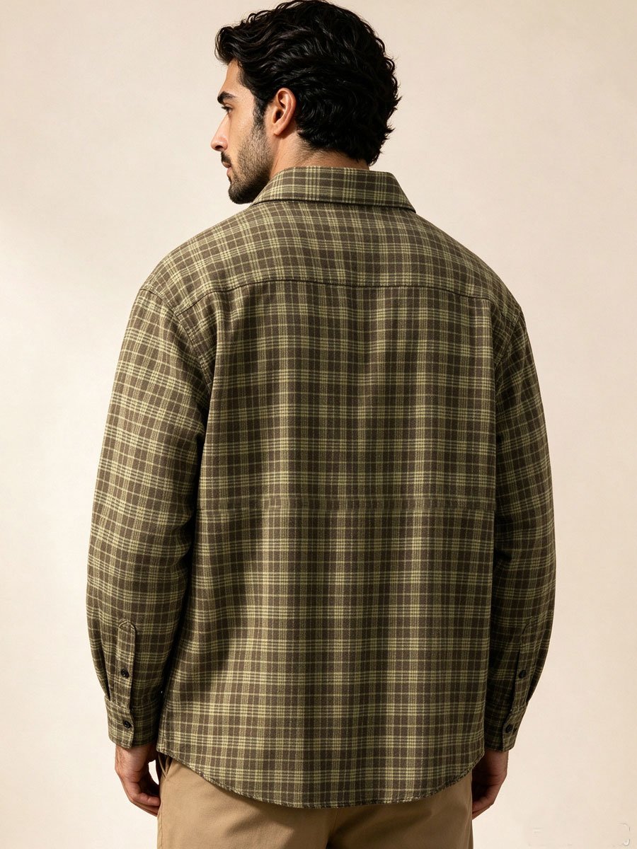 Olive Checked Long Sleeves Regular Shirt