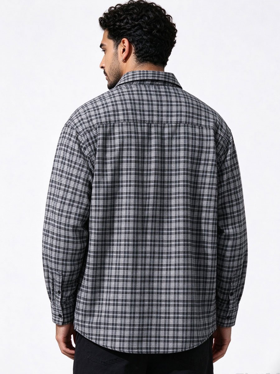 Black Checked Long Sleeves Oversized Shirt