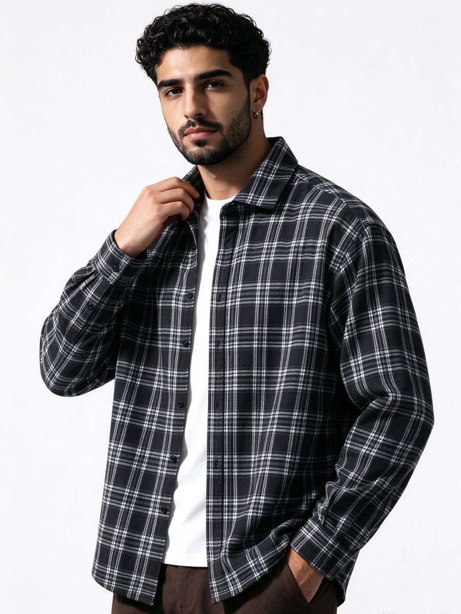 Black Checked Long Sleeves Regular Shirt