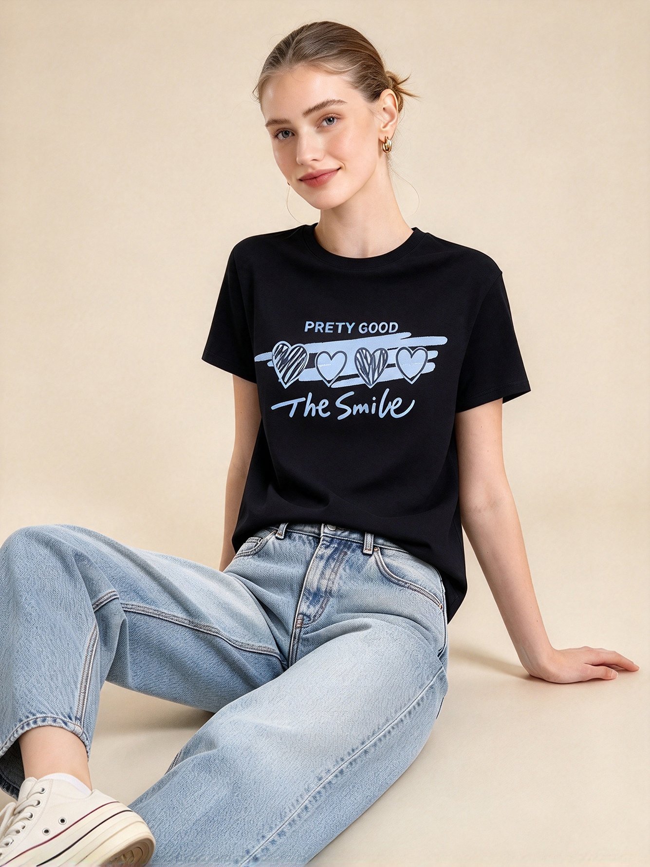 Black Graphic Round Neck Regular T-Shirt