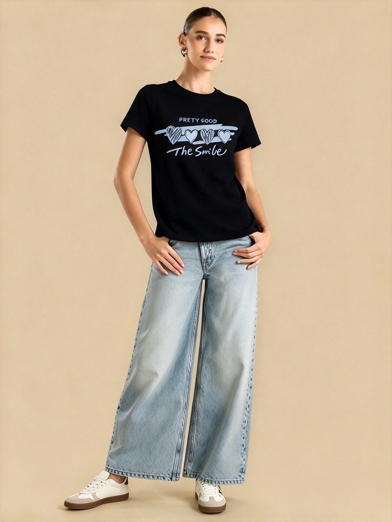 Black Graphic Round Neck Regular T-Shirt