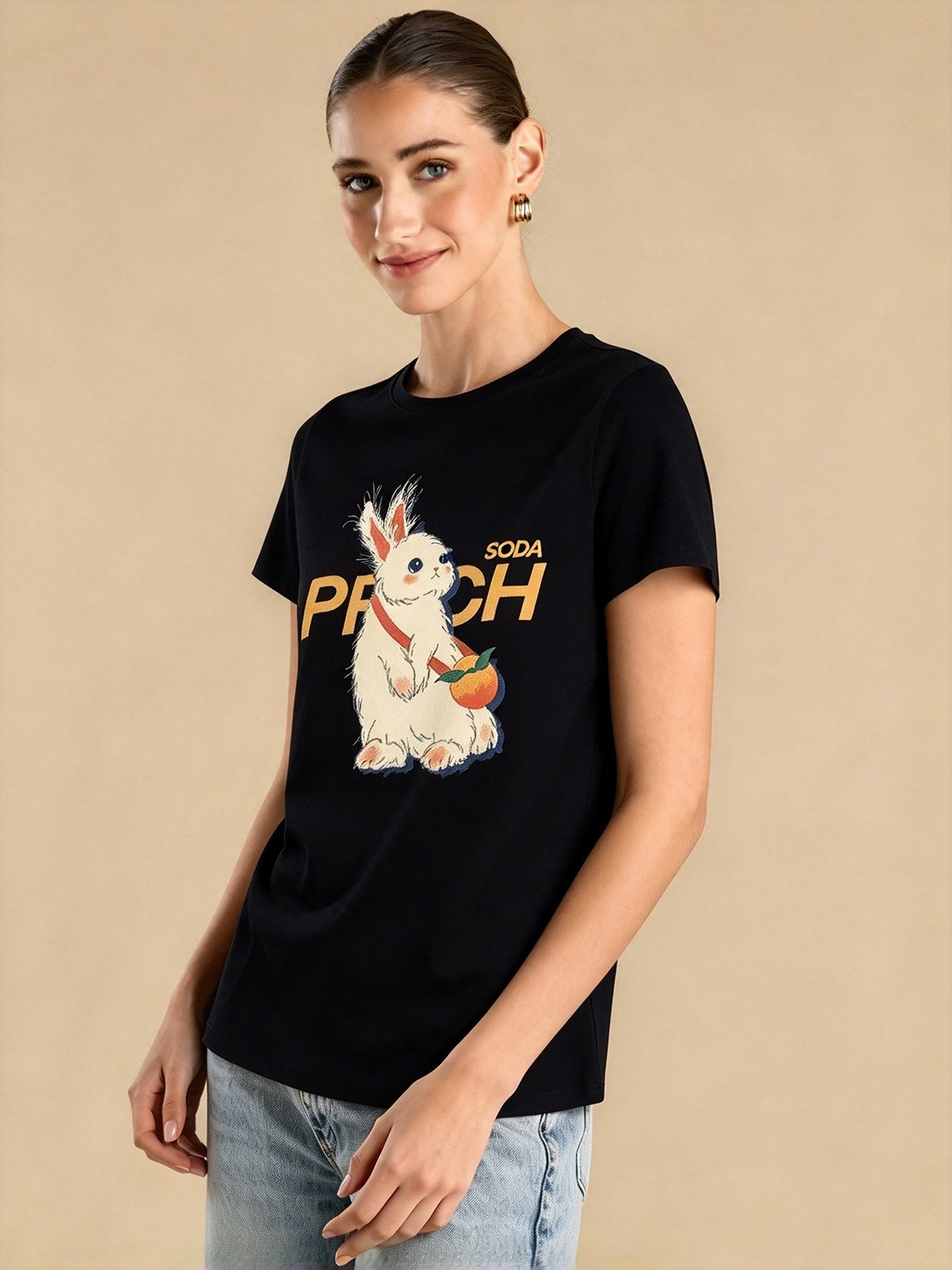 Black Graphic Round Neck Regular T-Shirt