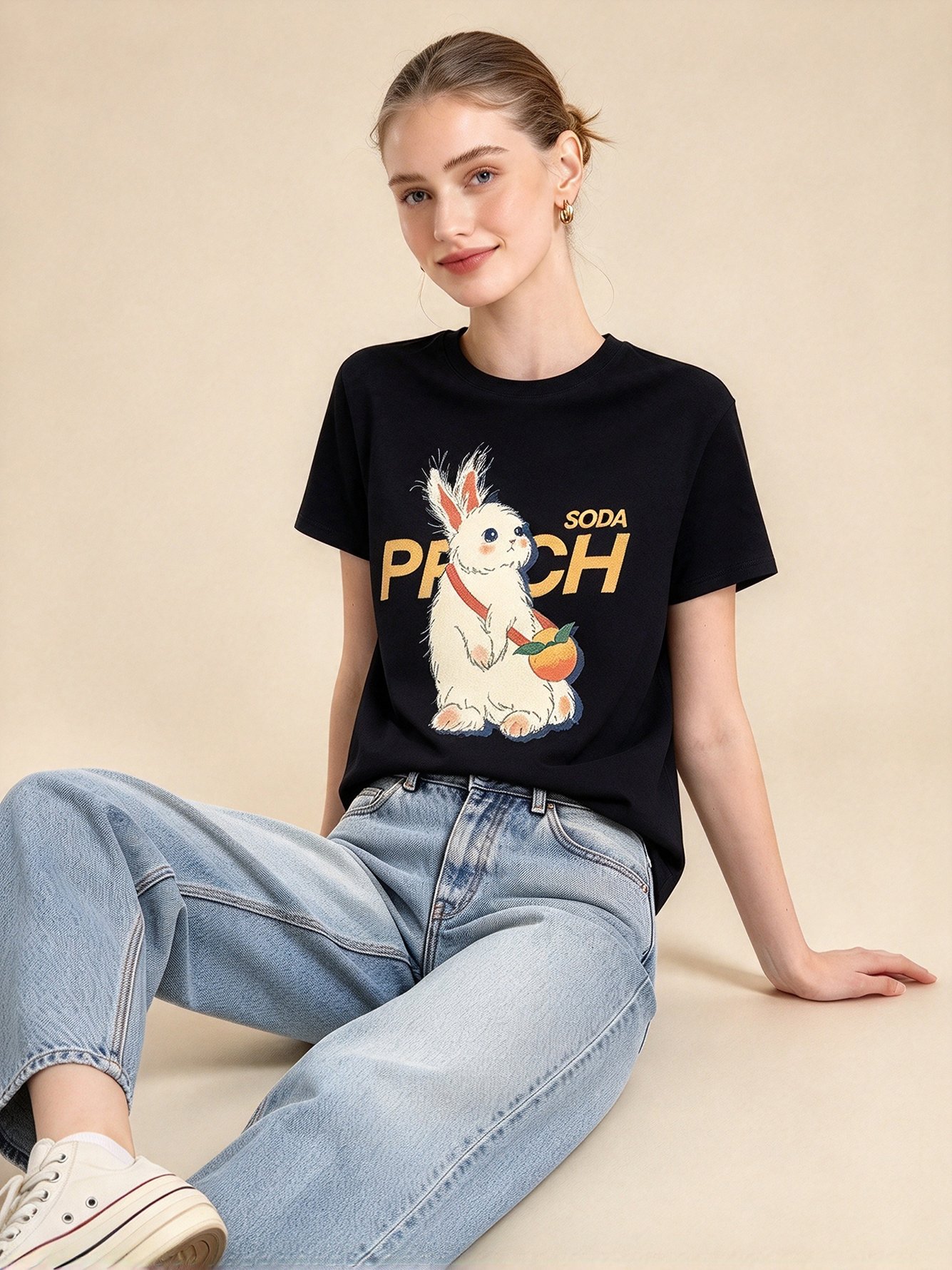 Black Graphic Round Neck Regular T-Shirt