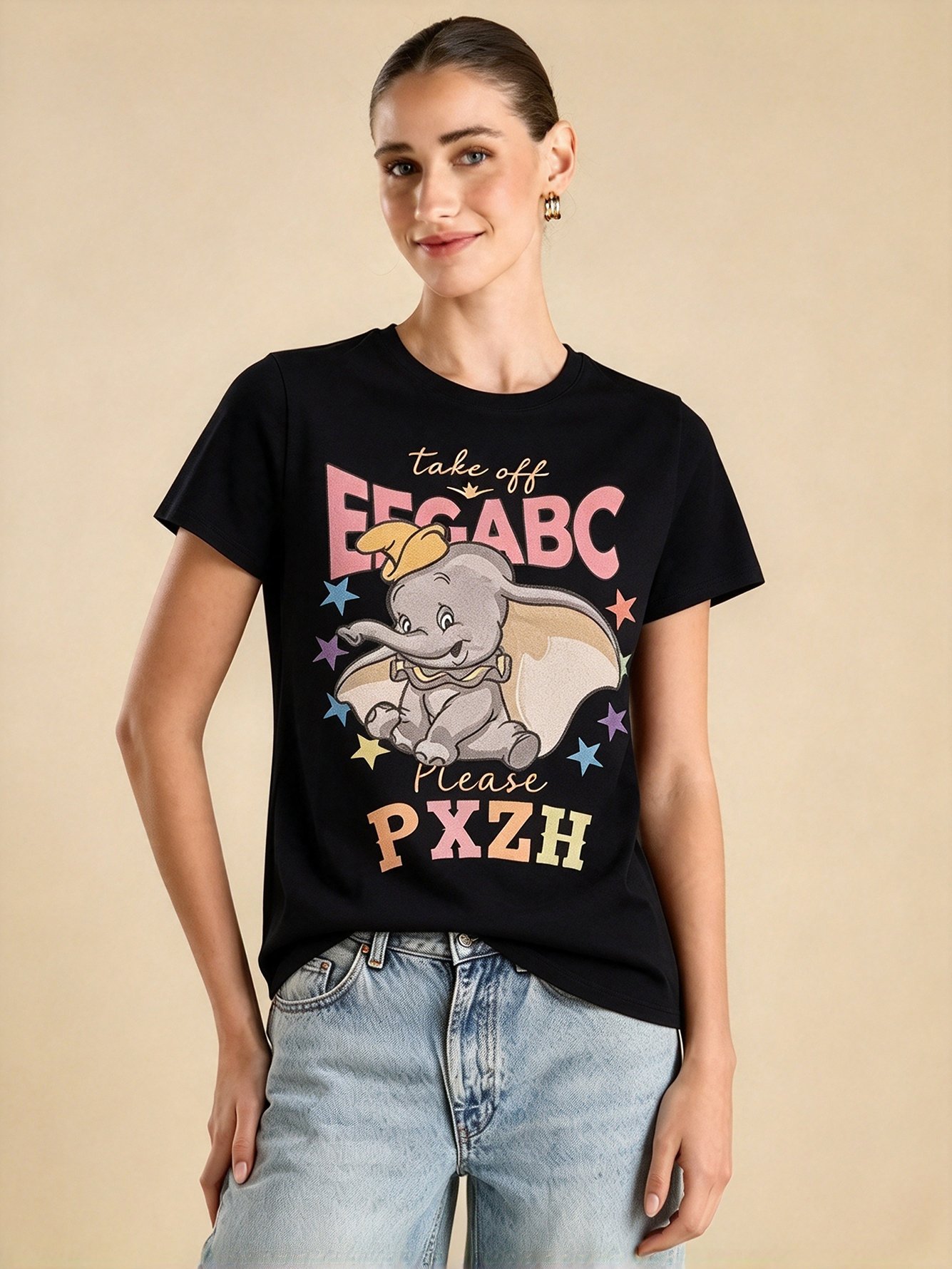 Black Graphic Round Neck Regular T-Shirt