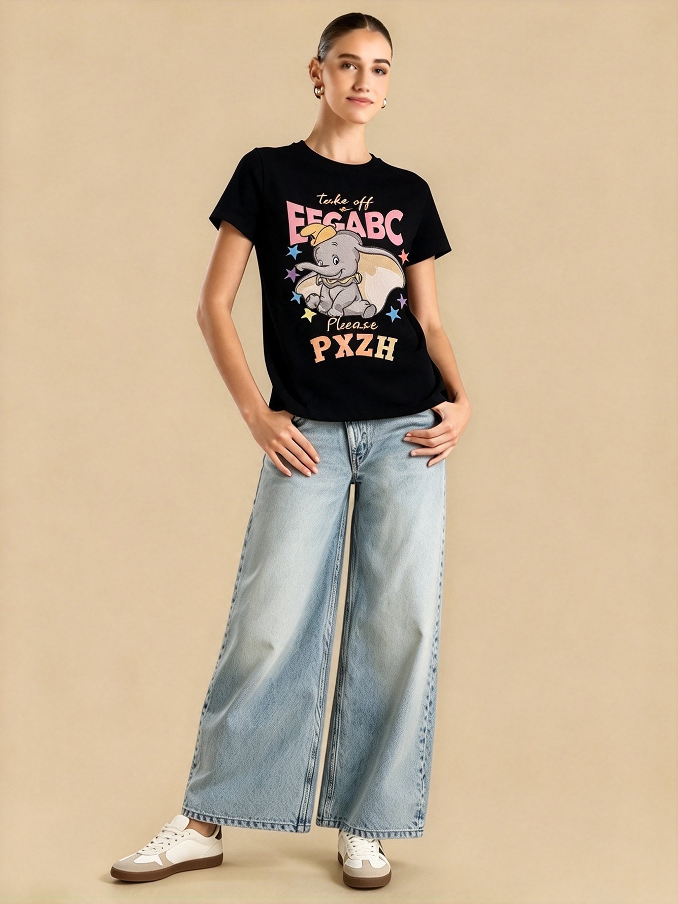 Black Graphic Round Neck Regular T-Shirt