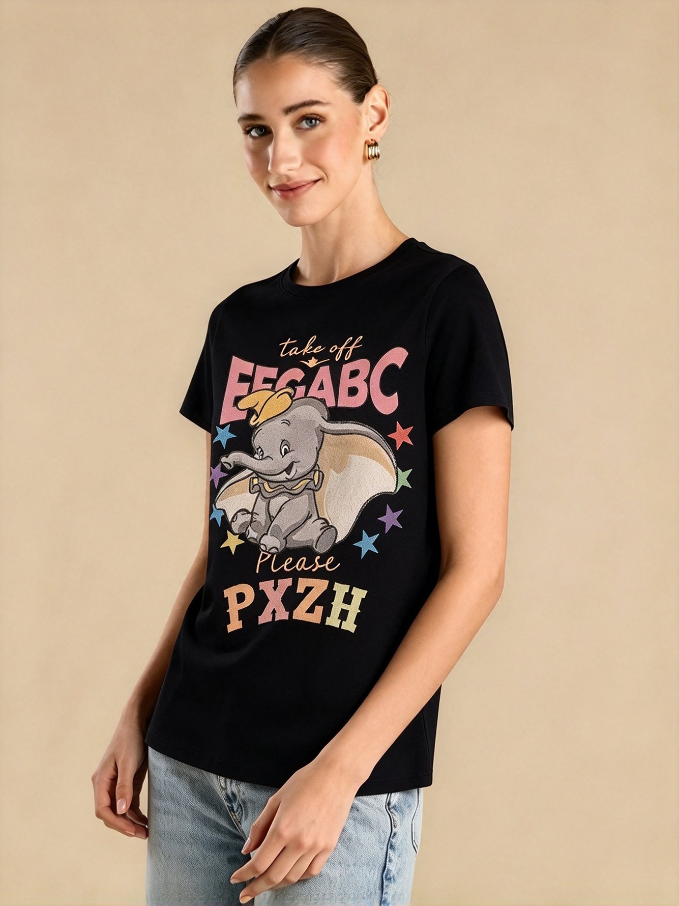 Black Graphic Round Neck Regular T-Shirt