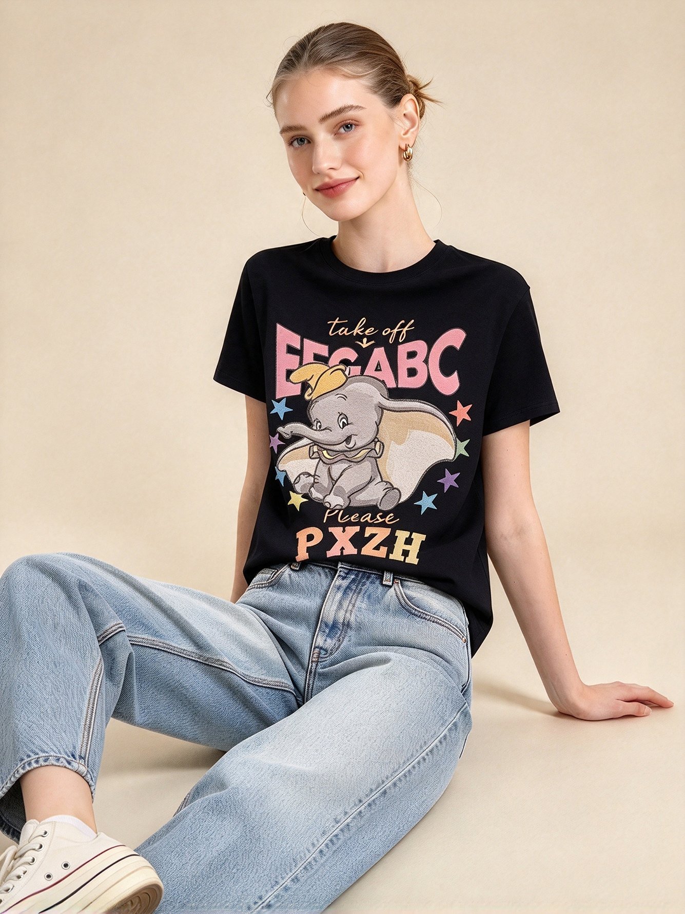 Black Graphic Round Neck Regular T-Shirt