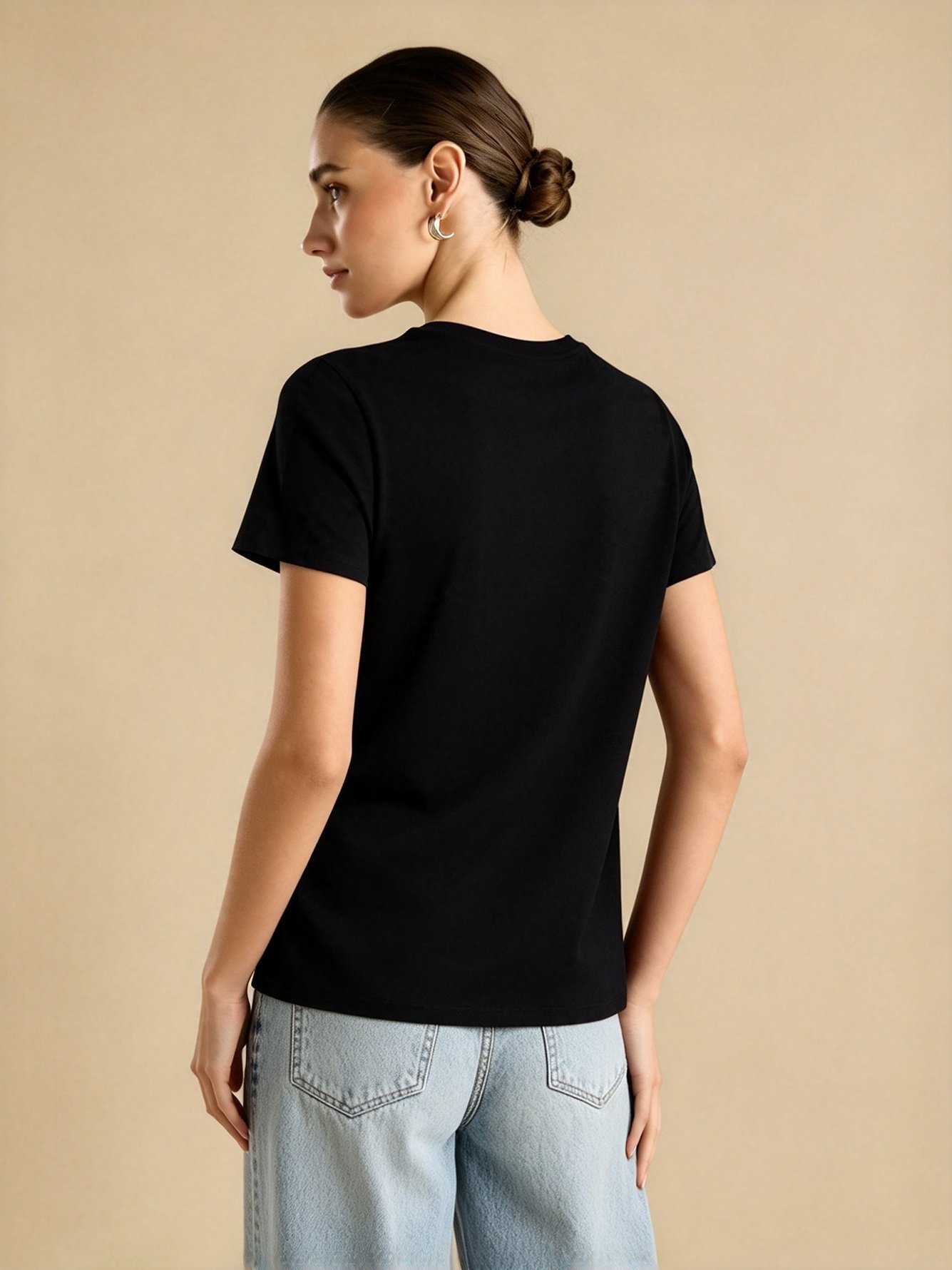 Black Graphic Round Neck Regular T-Shirt