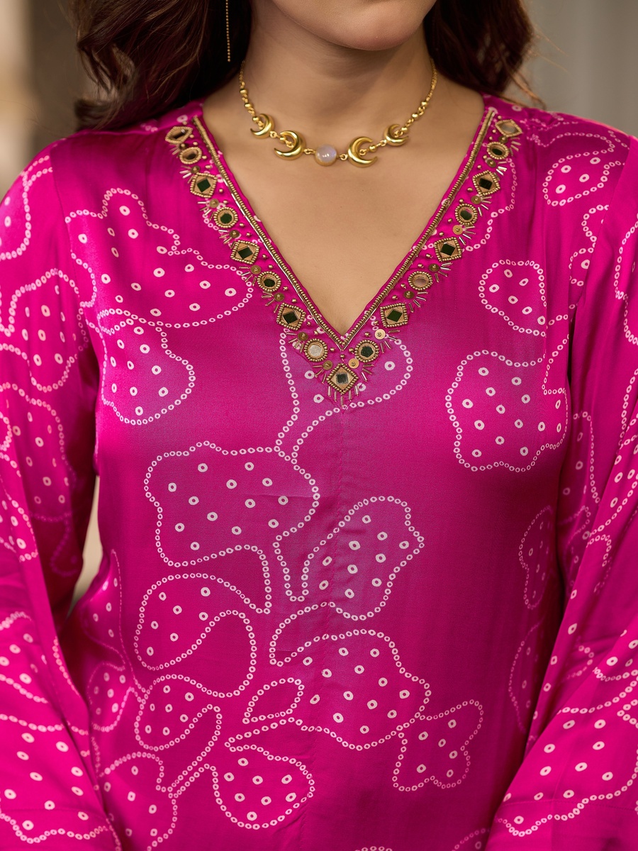 Fuchsia Pink Gaji Satin 3-Piece Set