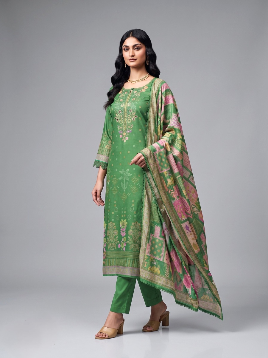 Pure Muslin Emerald Green 3-Piece Set