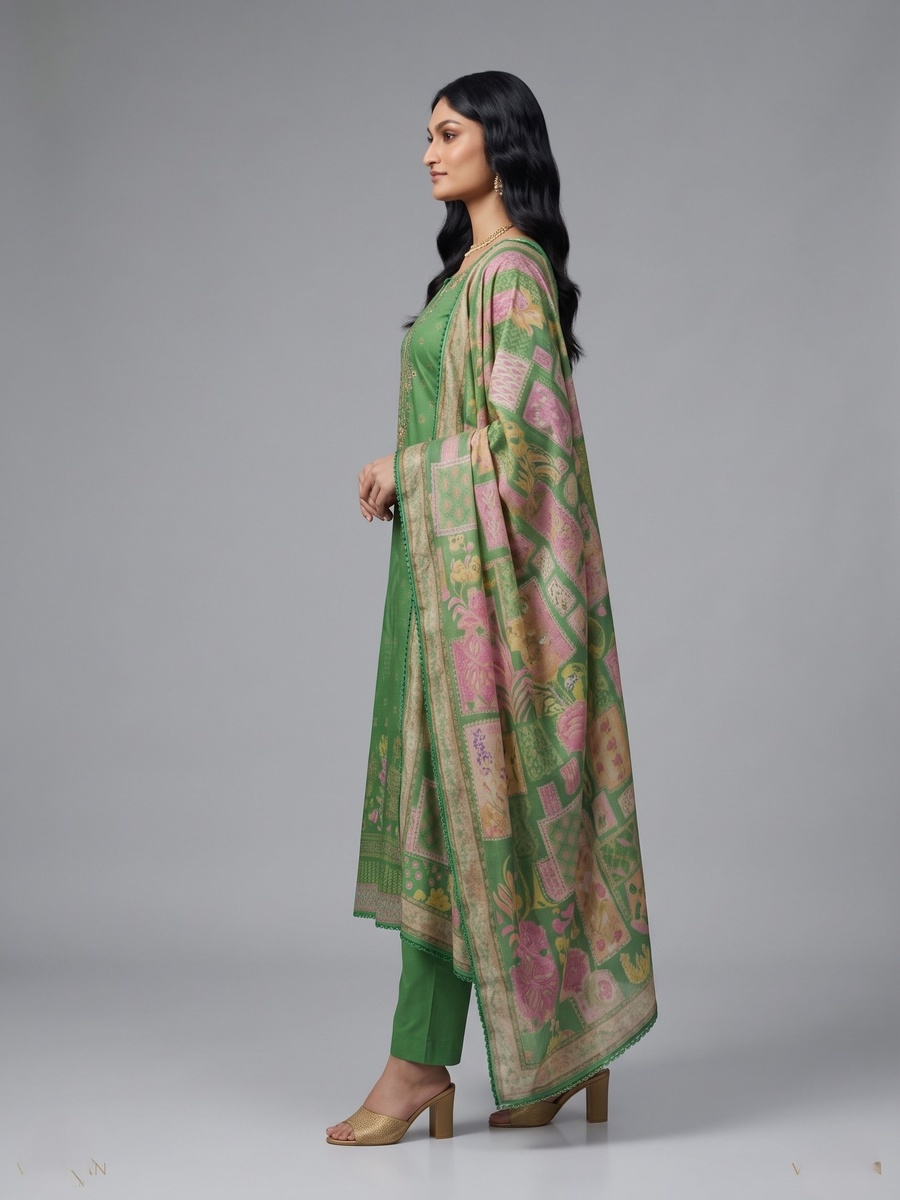 Pure Muslin Emerald Green 3-Piece Set