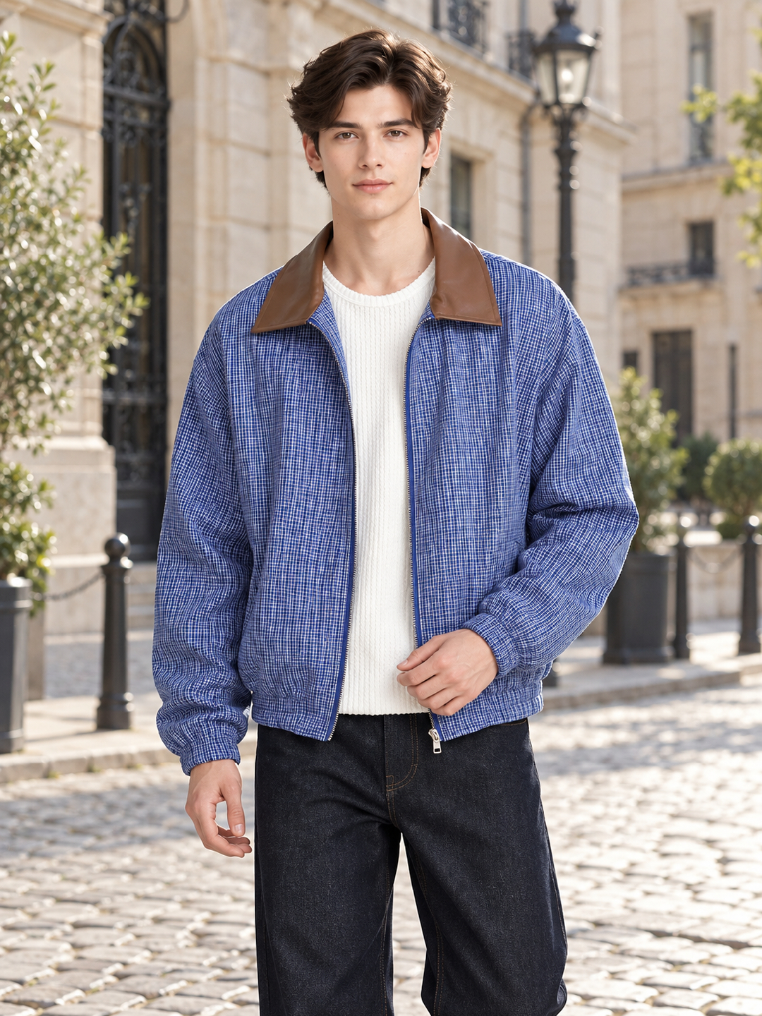 Blue Solid Regular Bomber Jacket