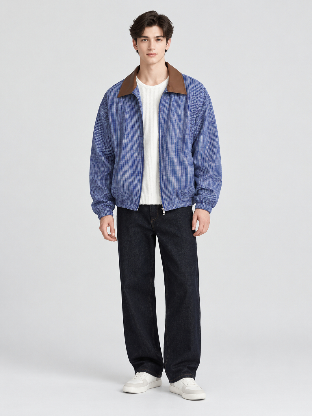 Blue Solid Regular Bomber Jacket