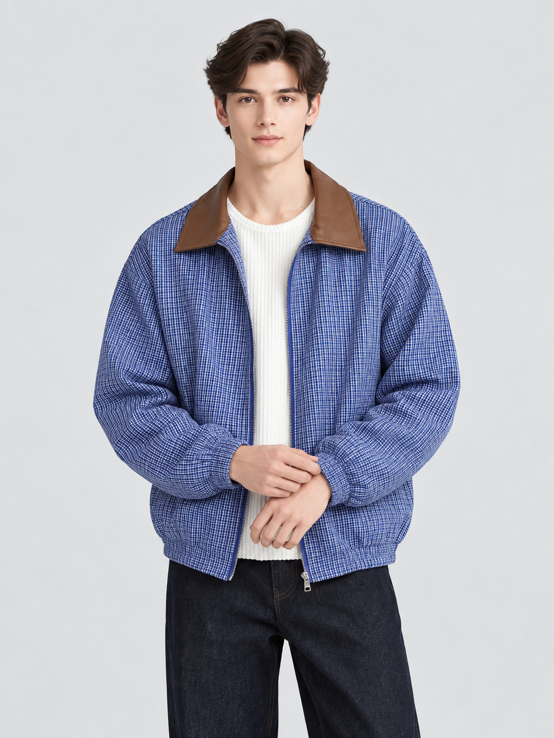 Blue Solid Regular Bomber Jacket