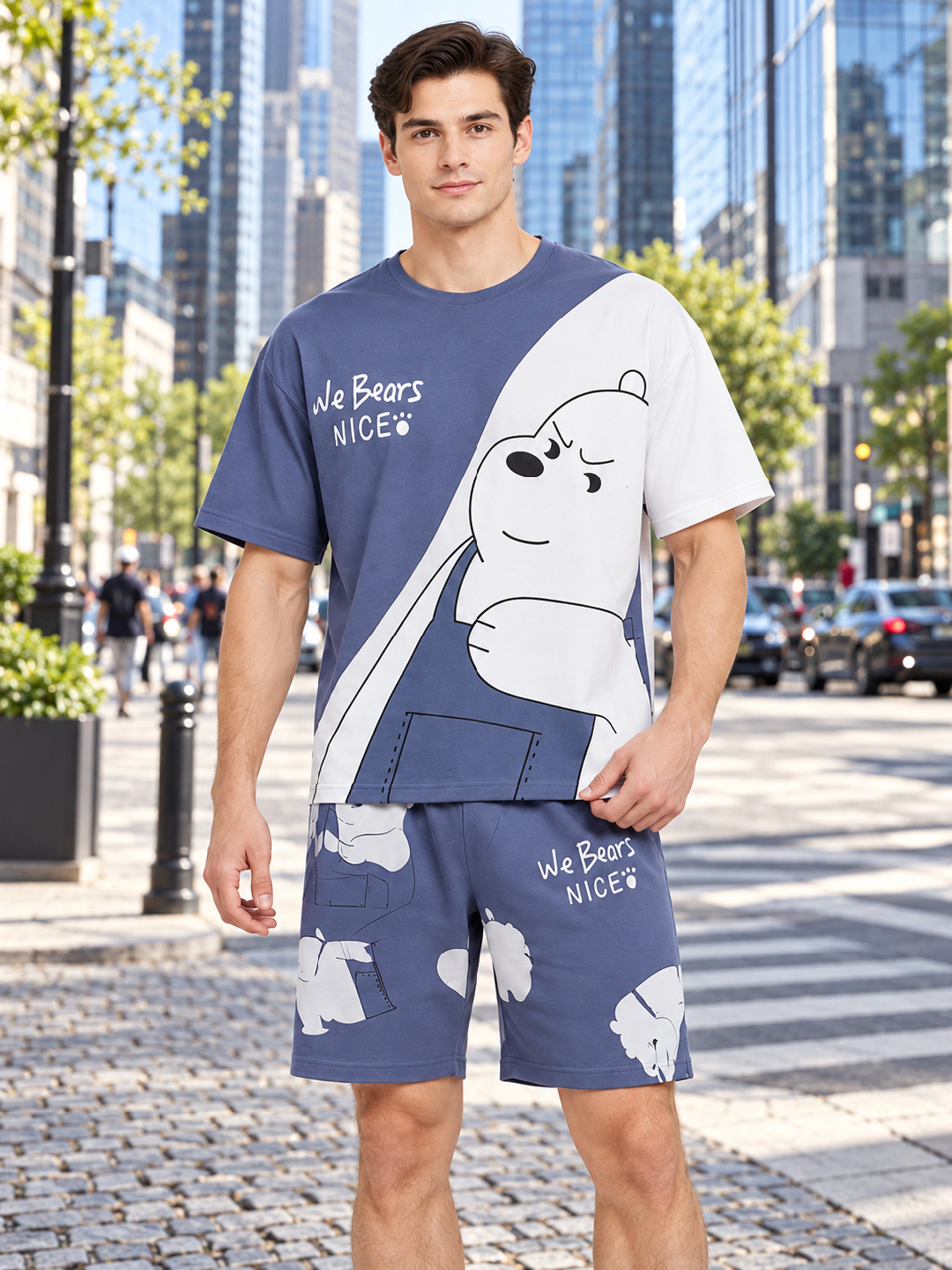 Blue Printed T-Shirt and Shorts Co-Ords