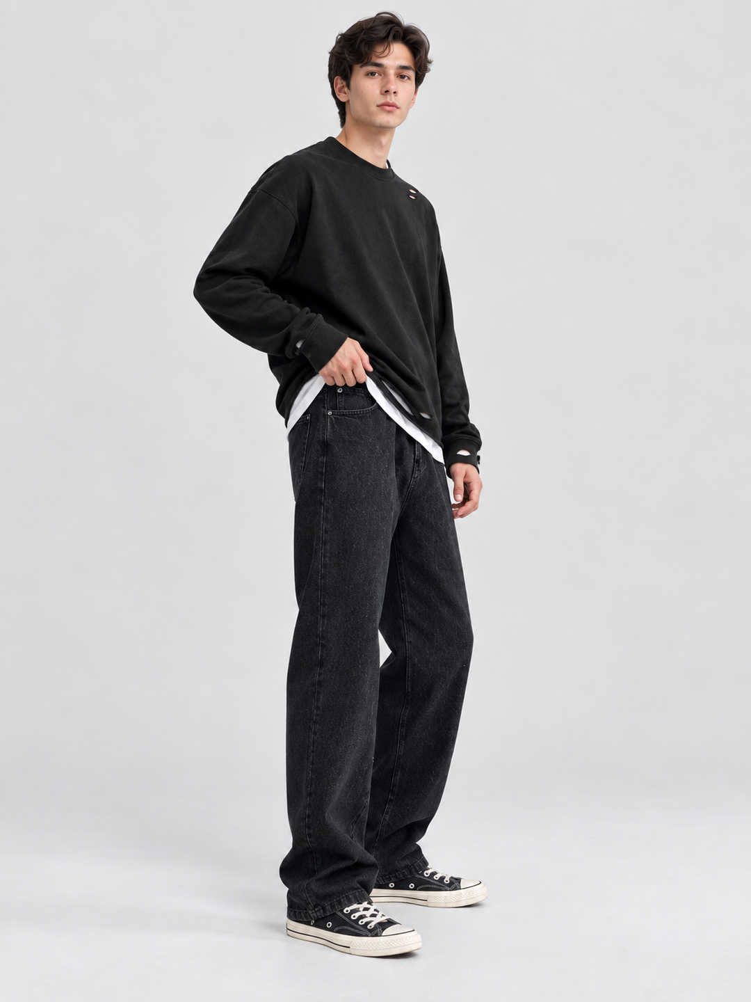 Black Mid Rise Relaxed Jeans