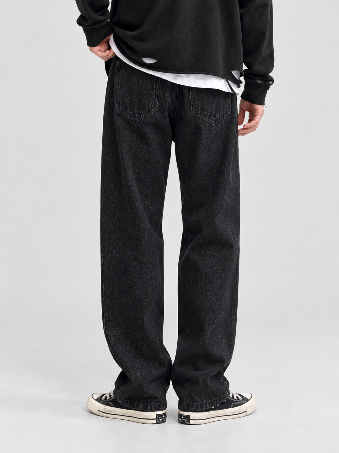 Black Mid Rise Relaxed Jeans