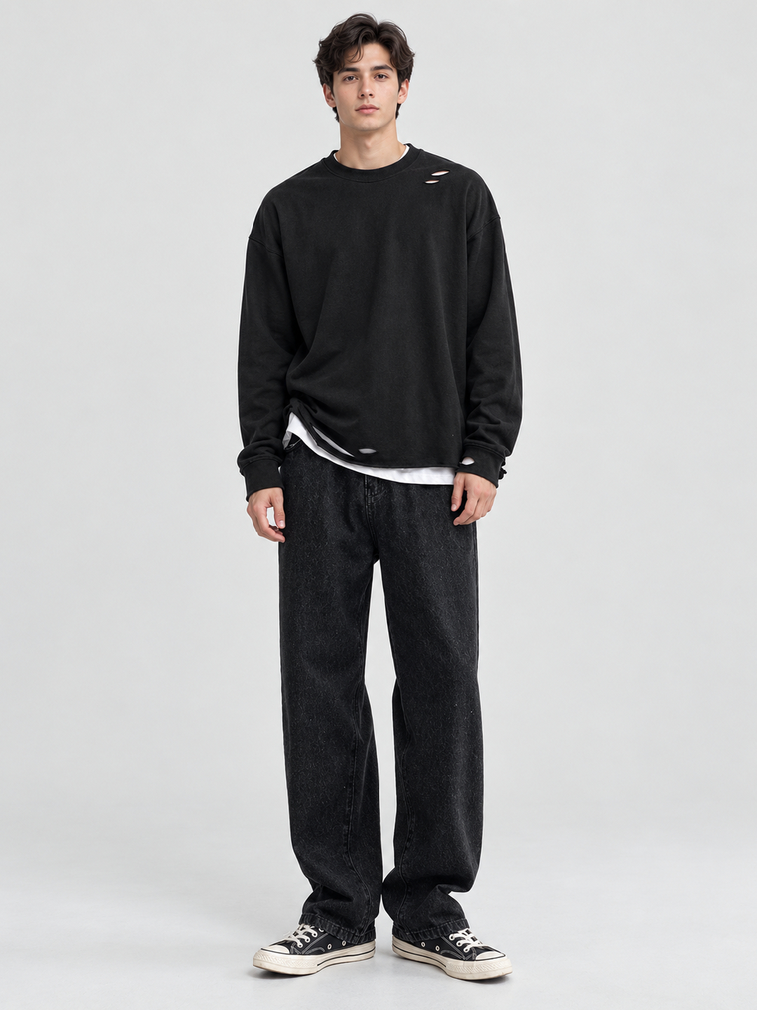 Black Mid Rise Relaxed Jeans