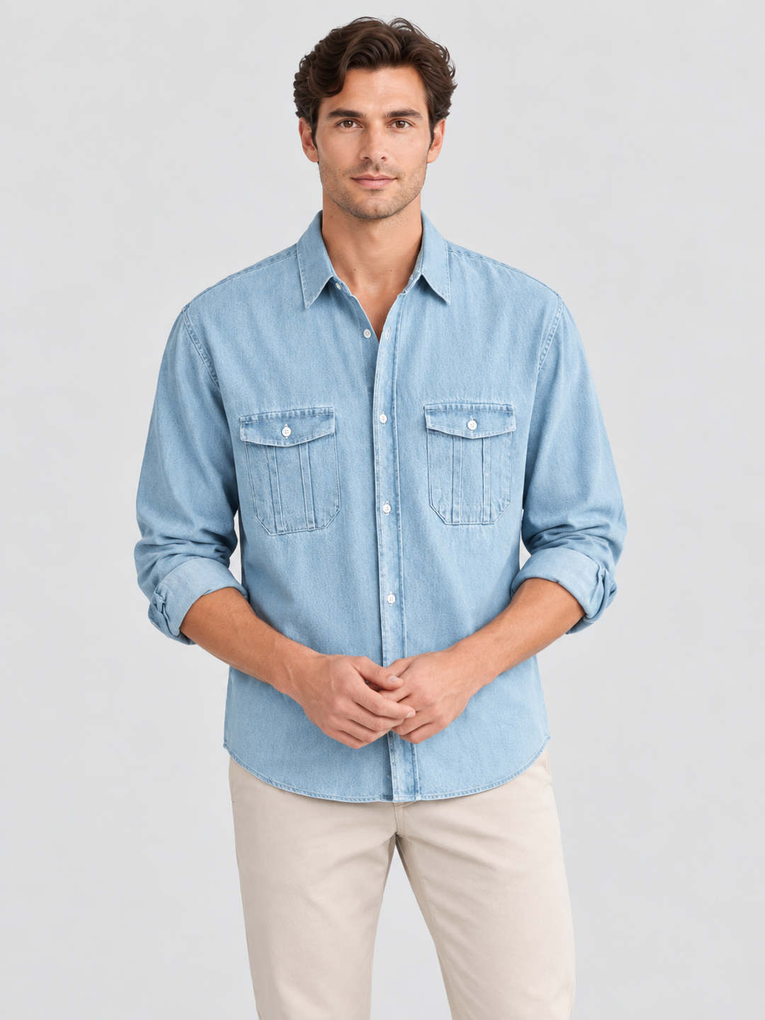 Light Blue Solid Long Sleeves Regular Shirt