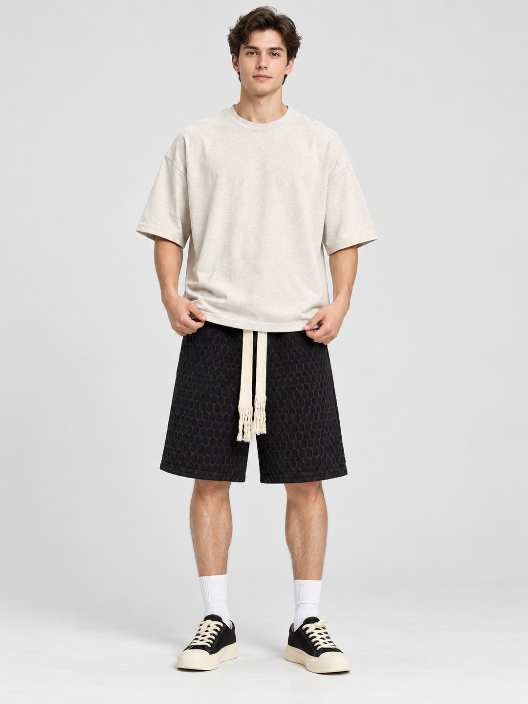 Black Self Design Regular Shorts