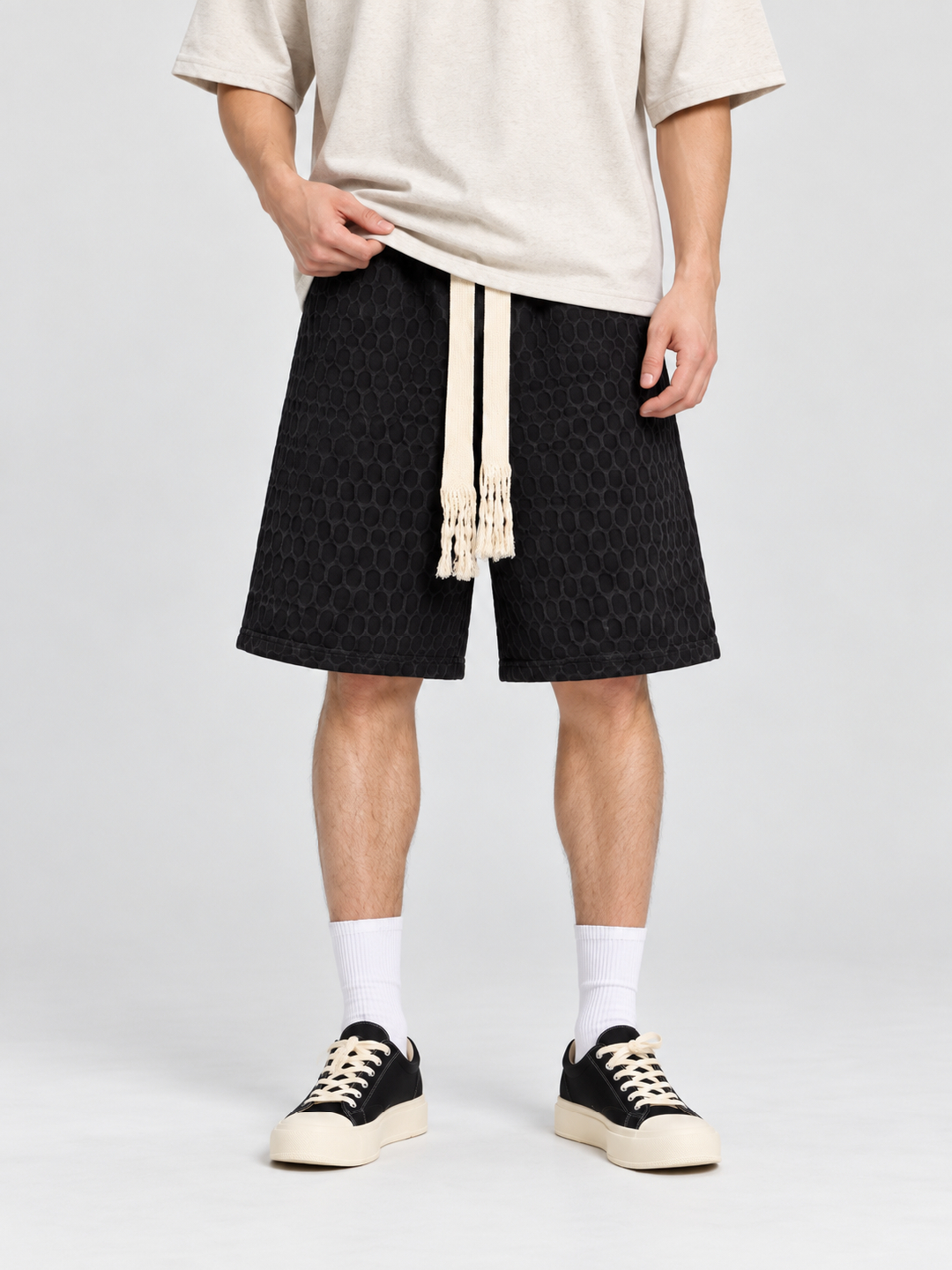 Black Self Design Regular Shorts