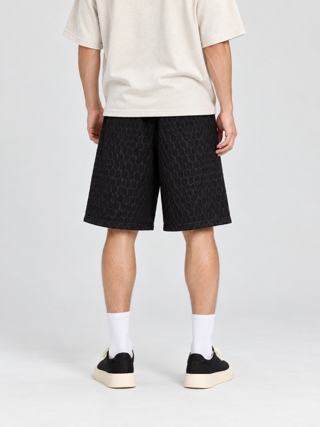 Black Self Design Regular Shorts