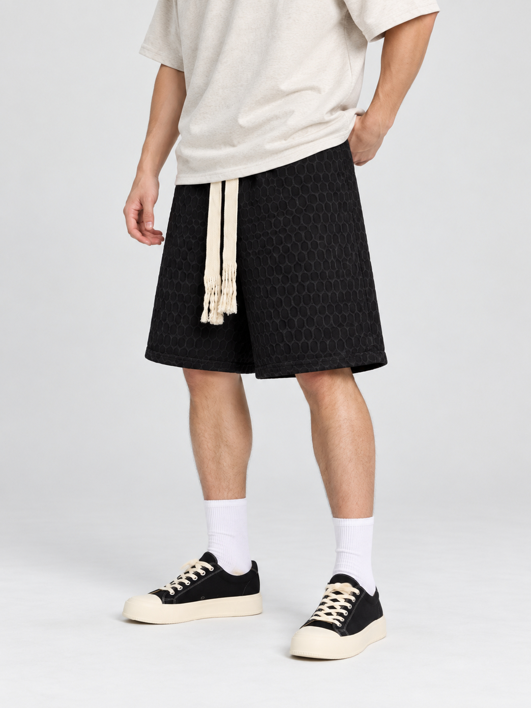 Black Self Design Regular Shorts