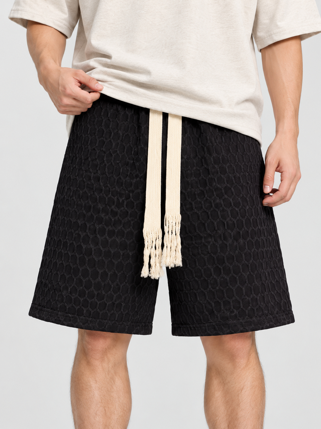 Black Self Design Regular Shorts