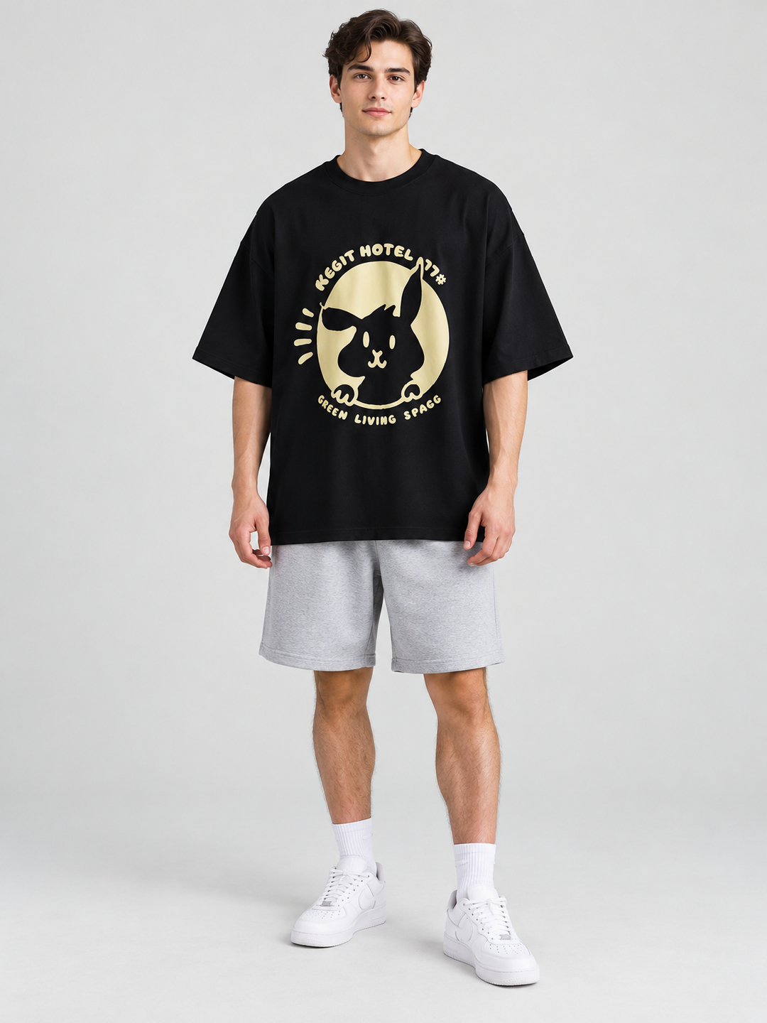 Black Solid Round Neck Oversized T-Shirt